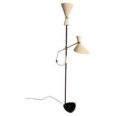 Vintage J.T. Kalmar Floor Lamp, Mod. Pelikan 'N. 2097', Metal and Brass, Austria, '50s