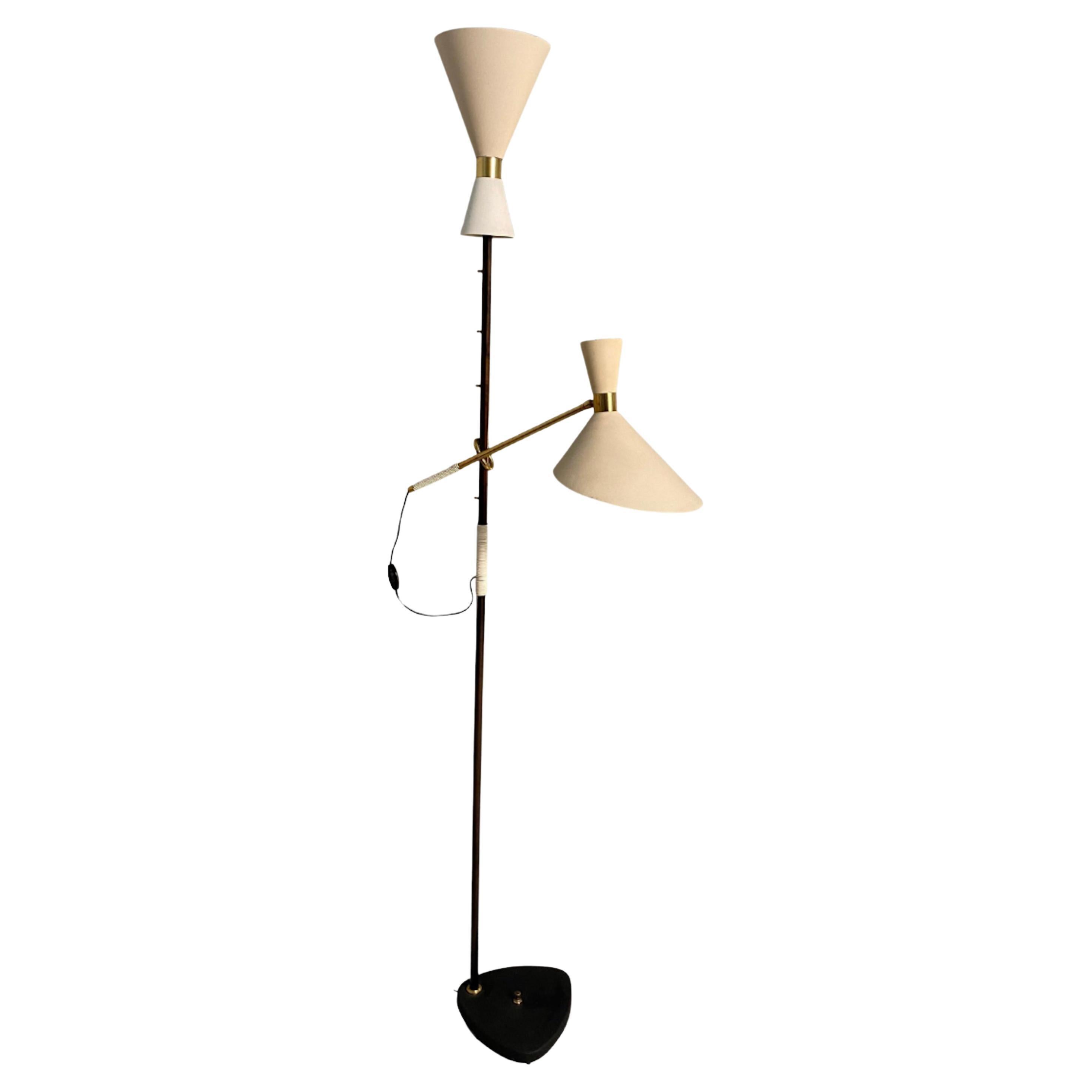 J.T. Kalmar Floor Lamp, Mod. Pelikan 'N. 2097', Metal and Brass, Austria, '50s