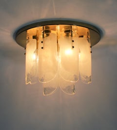 J.T. Kalmar Flush Mount Chandelier Tulip Murano Glass & Brass, Austria, 1970s