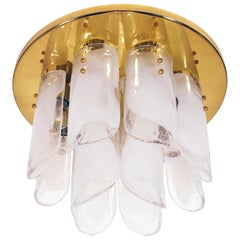 J.T. Kalmar Flush Mount Chandelier Tulip Murano Glass 
Brass, Austria, 1970s