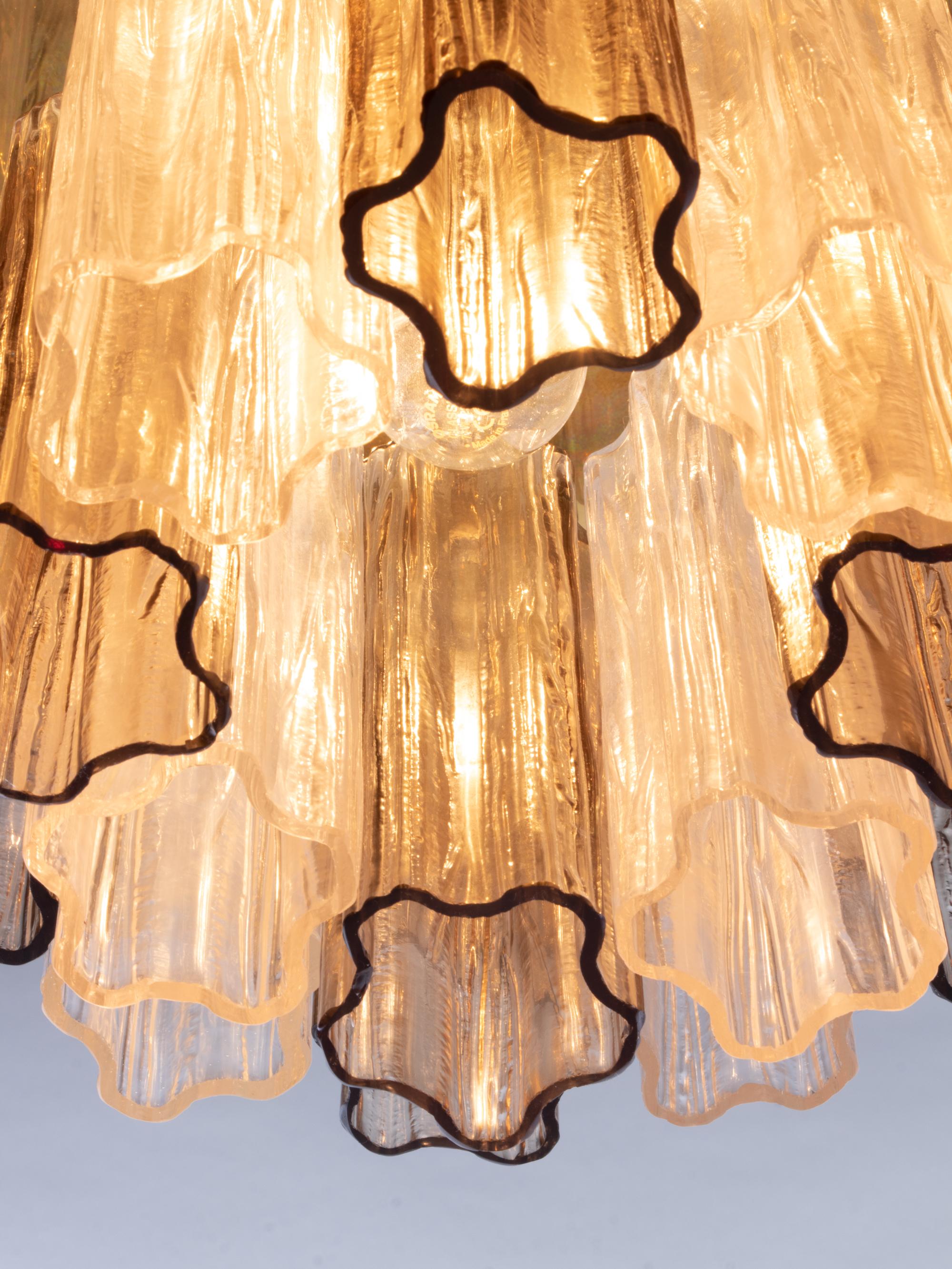 Mid-Century Modern Kalmar Amber Flush Mount Ceiling Light with Venini Tronchi Murano Glass & Brass