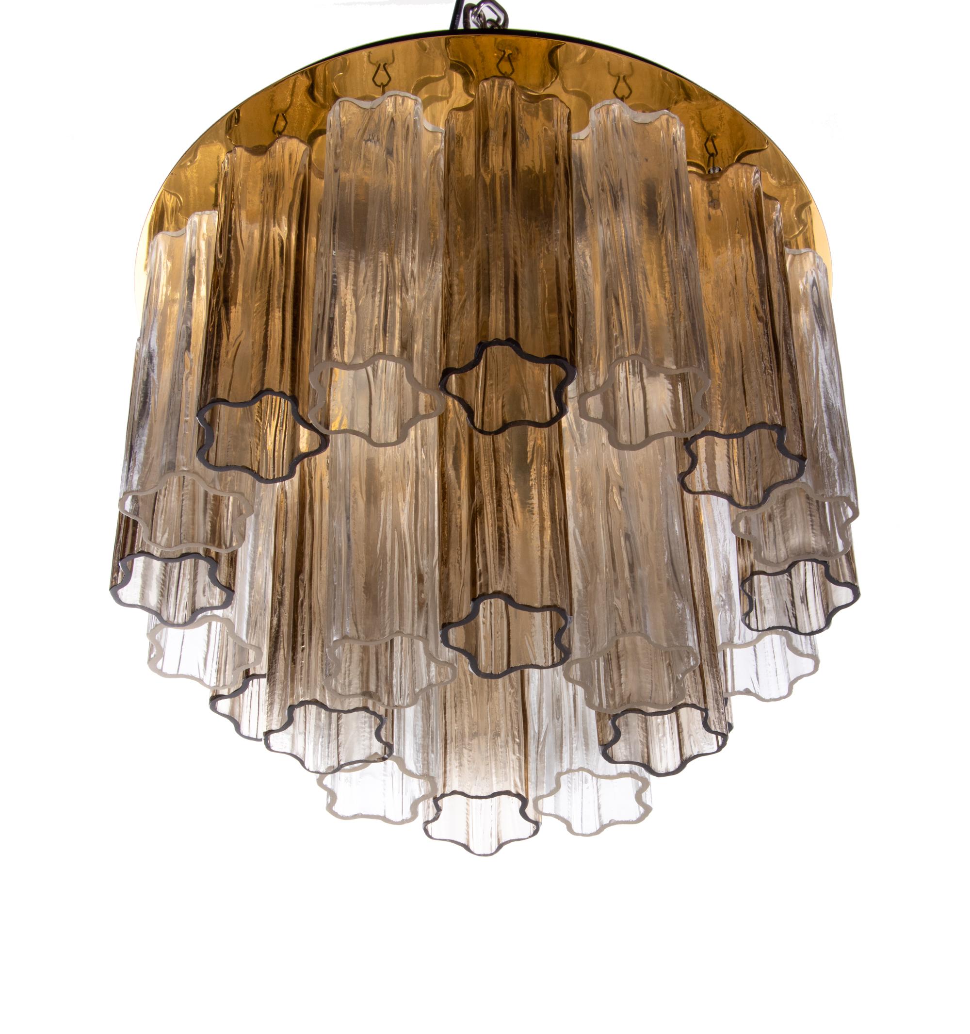 Austrian Kalmar Amber Flush Mount Ceiling Light with Venini Tronchi Murano Glass & Brass