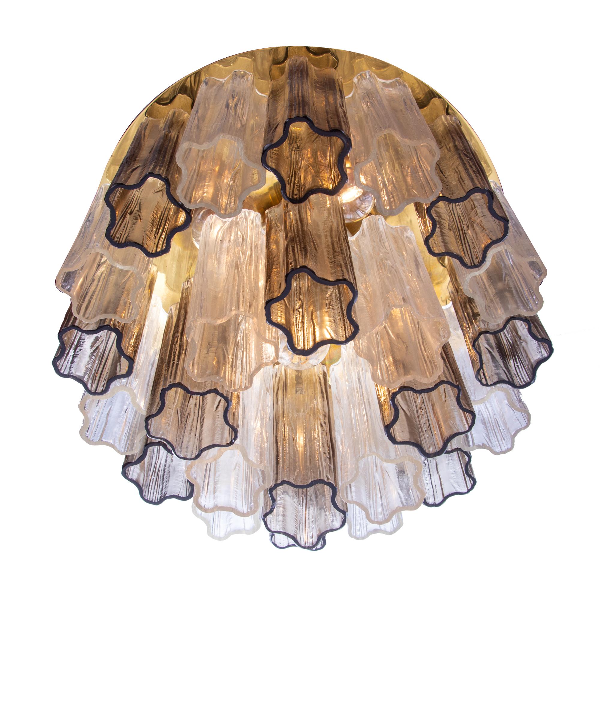 Hand-Crafted Kalmar Amber Flush Mount Ceiling Light with Venini Tronchi Murano Glass & Brass