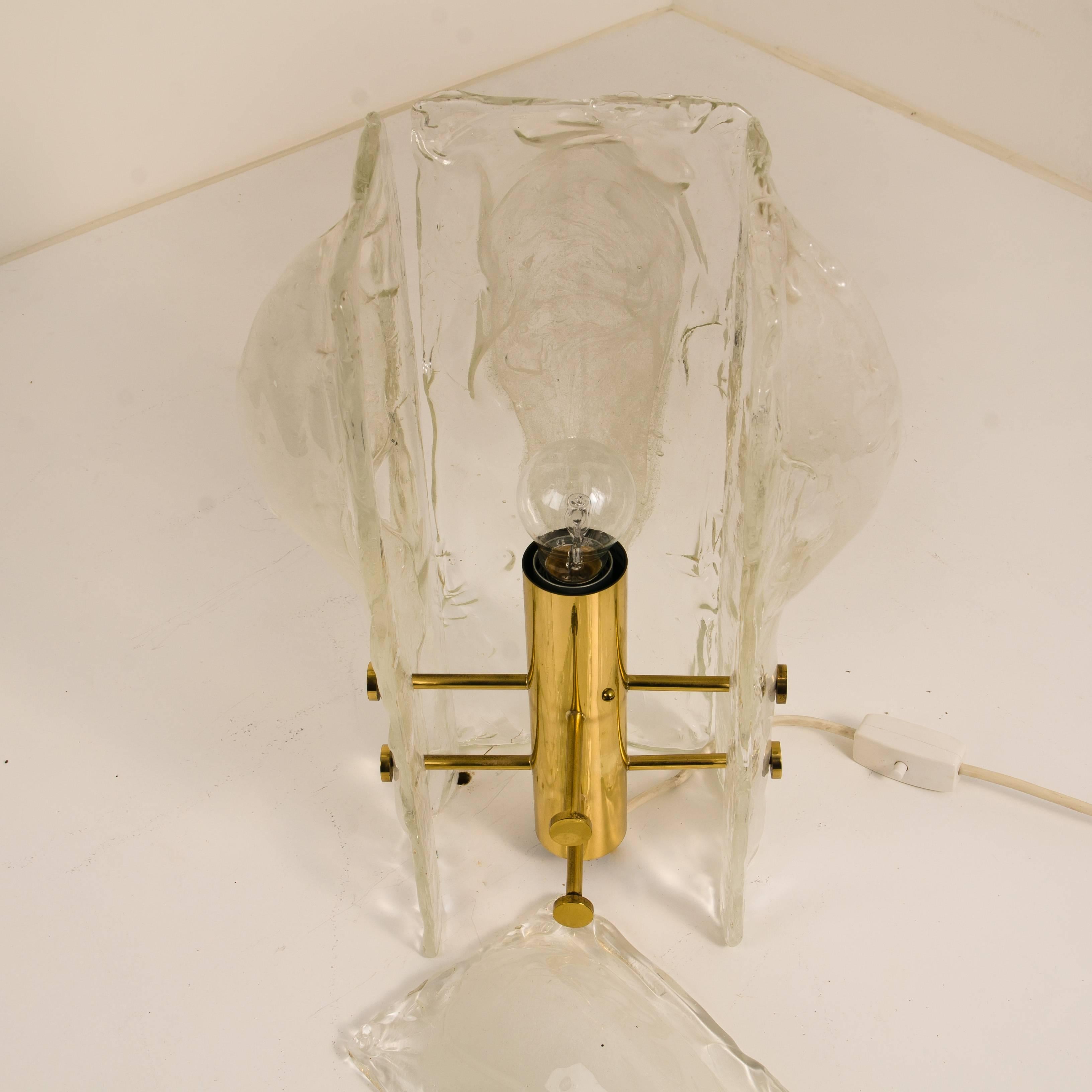 Brass J.T. Kalmar Four-Petal Icicle Flower, Melting Glass Table Lamp