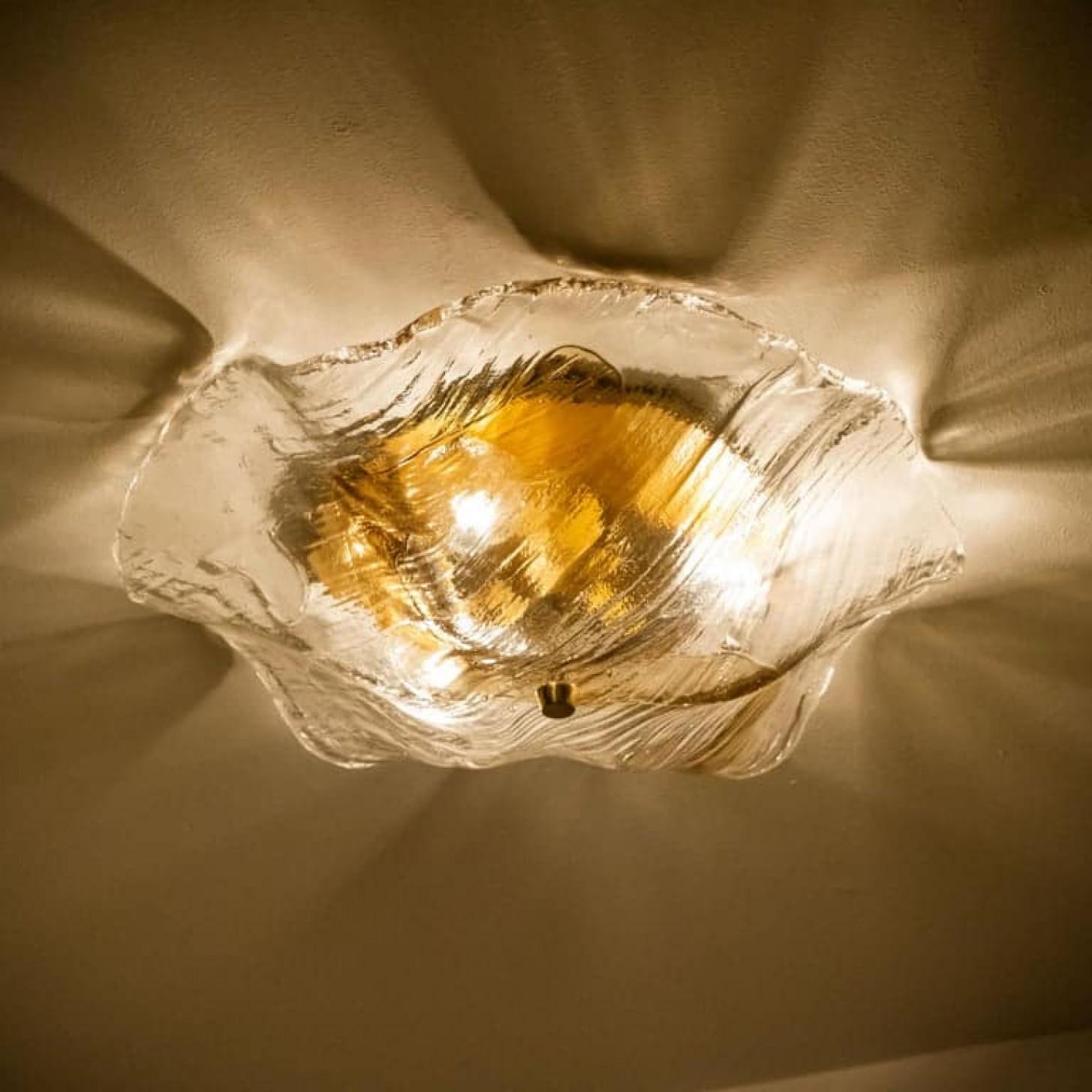 20th Century J.T. Kalmar Franken Amber and Clear Flush Mount, Austria, 1960 For Sale