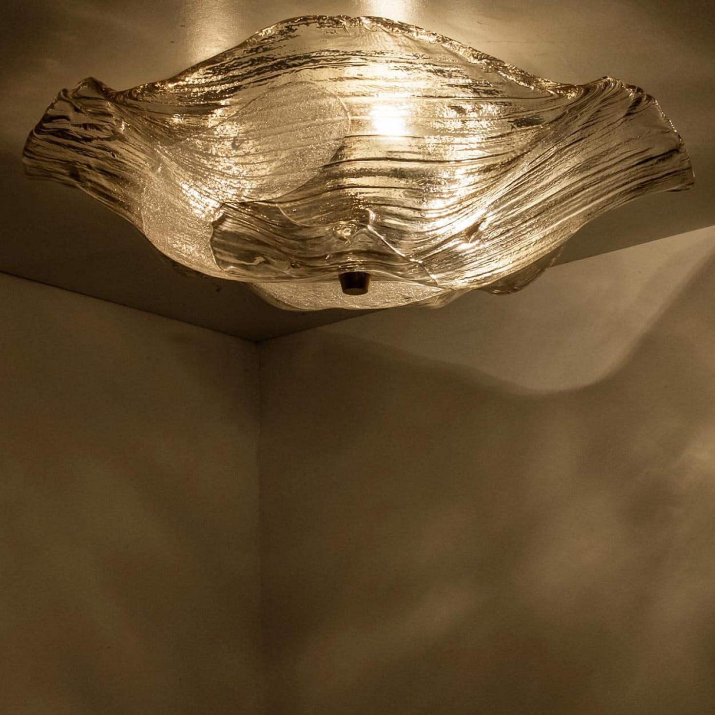 Mid-Century Modern J.T. Kalmar Franken Clear Glass Flush Mounts Wall Lights, 1960 For Sale