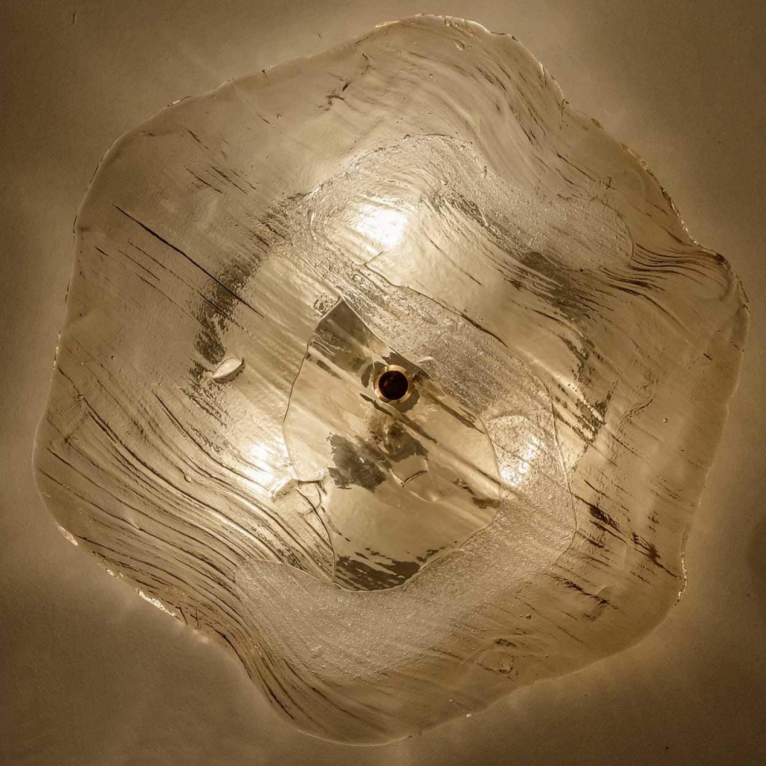 Austrian J.T. Kalmar Franken Clear Glass Flush Mounts Wall Lights, 1960 For Sale