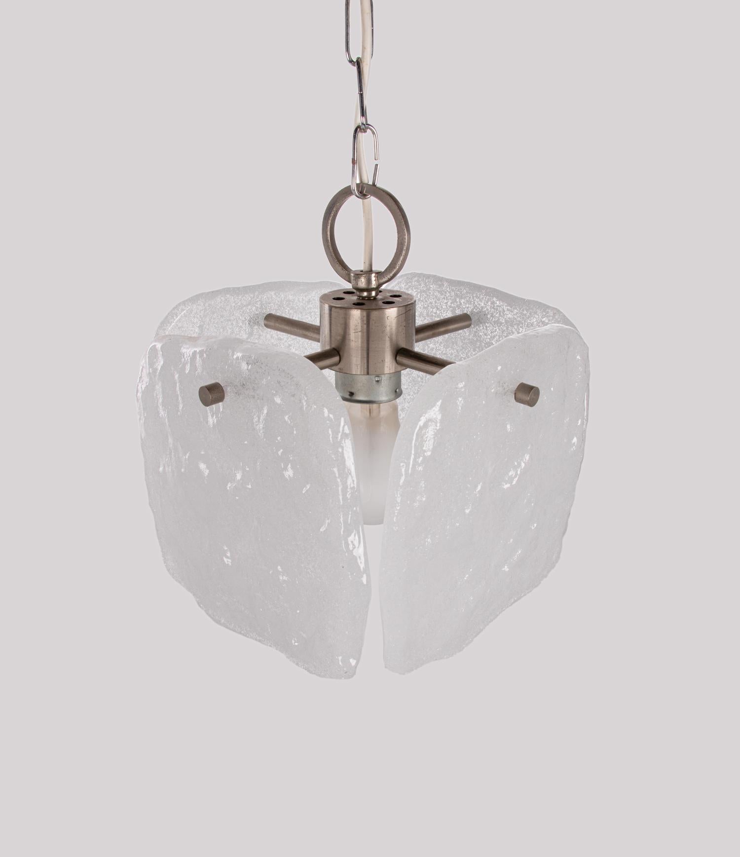 Hand-Crafted J.T. Kalmar Frosted Glass Panel Pendant Lamp Austria, 1960s For Sale