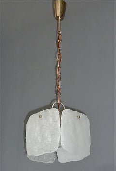 J.T. Kalmar Frosted Murano Pulegoso Art Glass Panel Pendant Lamp Austria, 1960s