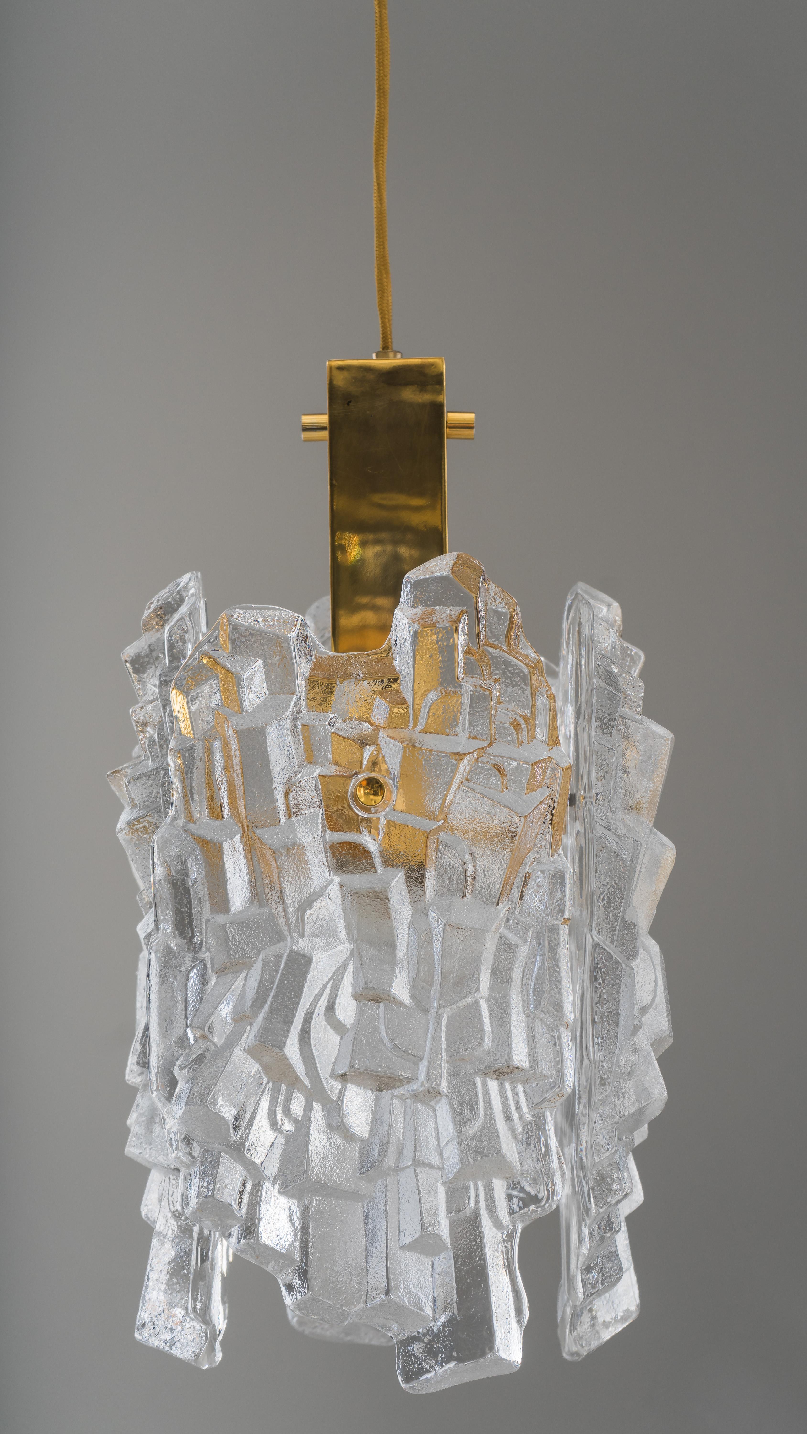 Mid-Century Modern J.T. Kalmar Gilded Iceglass Pendant, circa 1950s