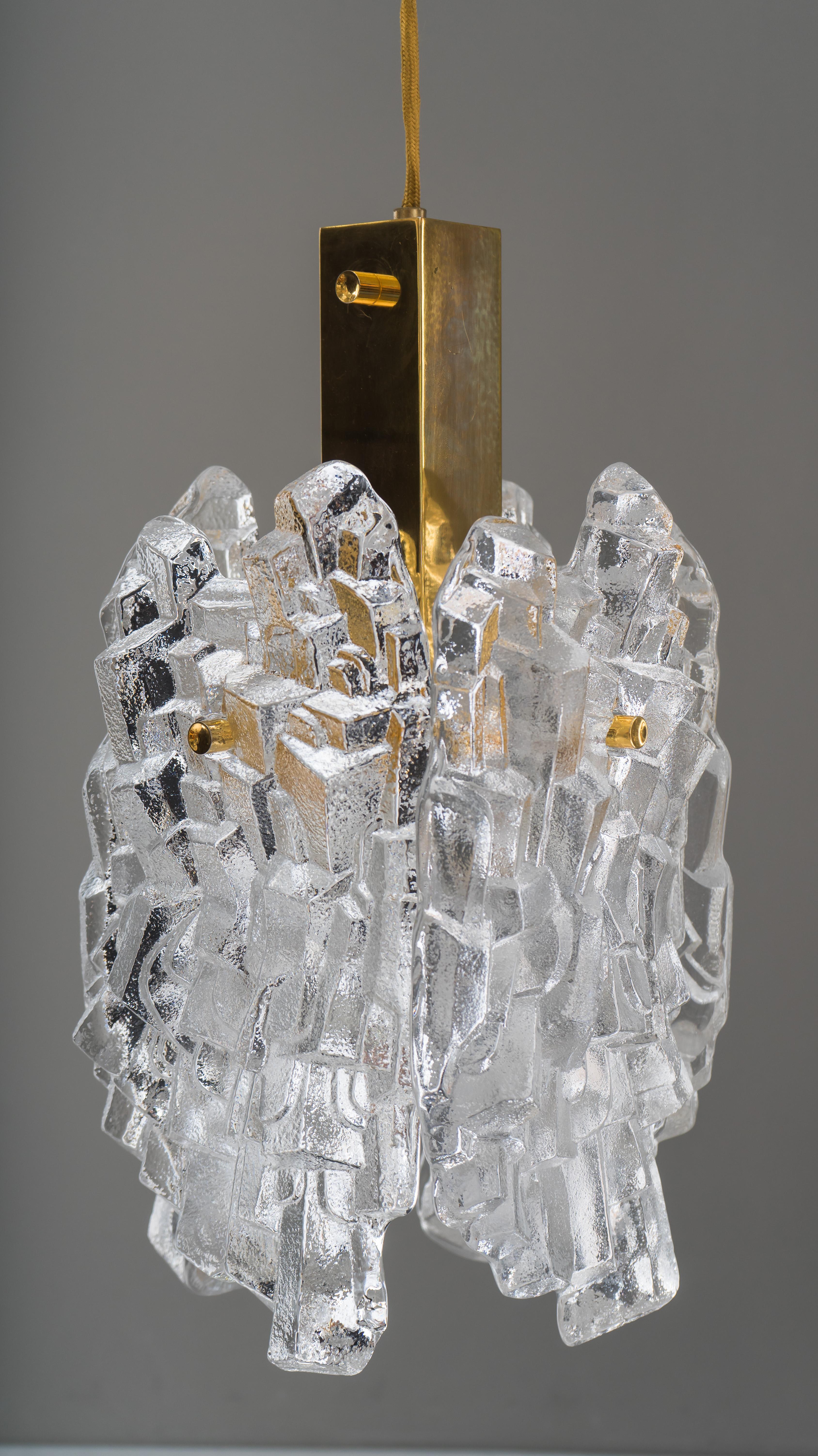 Austrian J.T. Kalmar Gilded Iceglass Pendant, circa 1950s