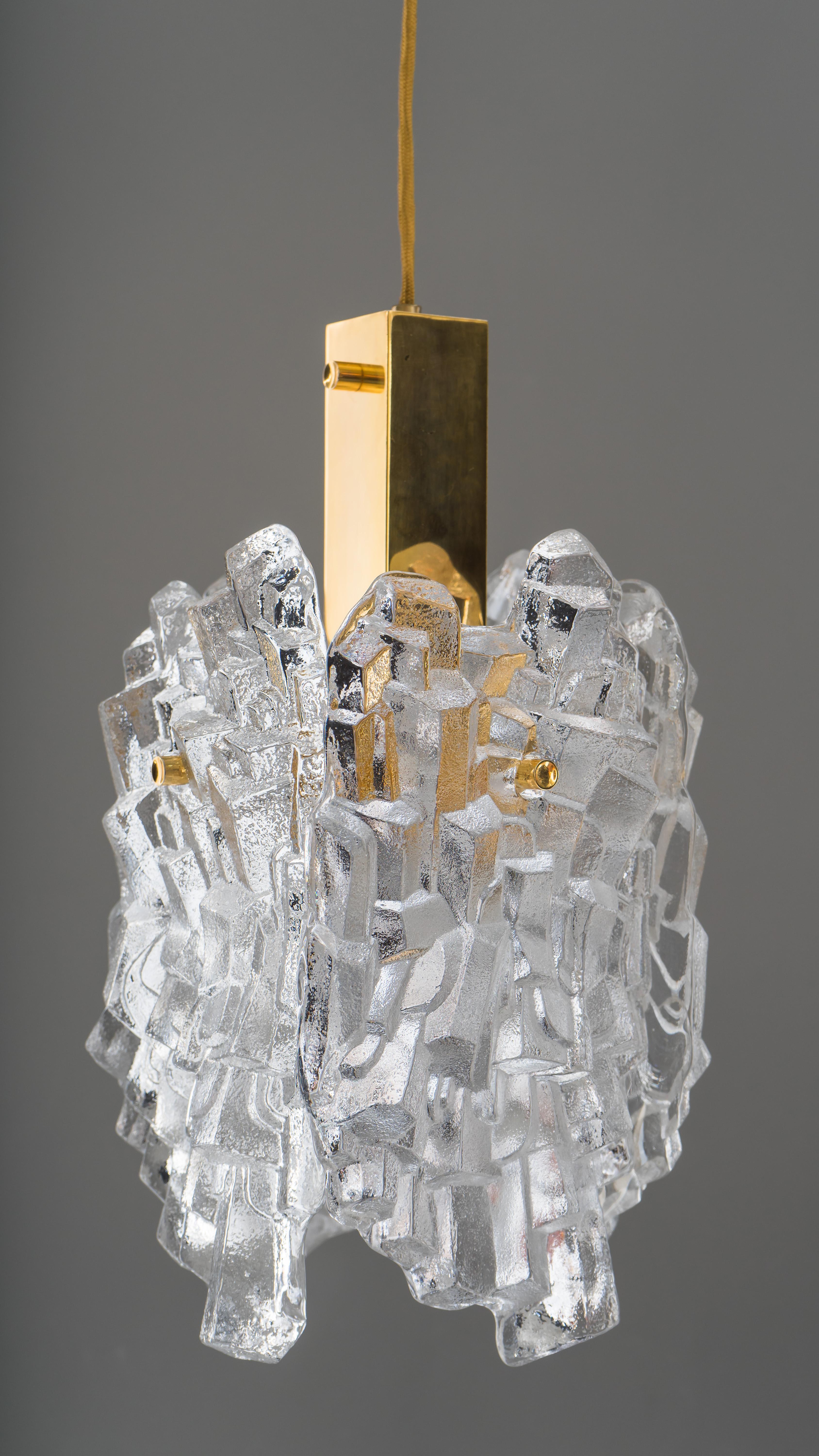 Gilt J.T. Kalmar Gilded Iceglass Pendant, circa 1950s
