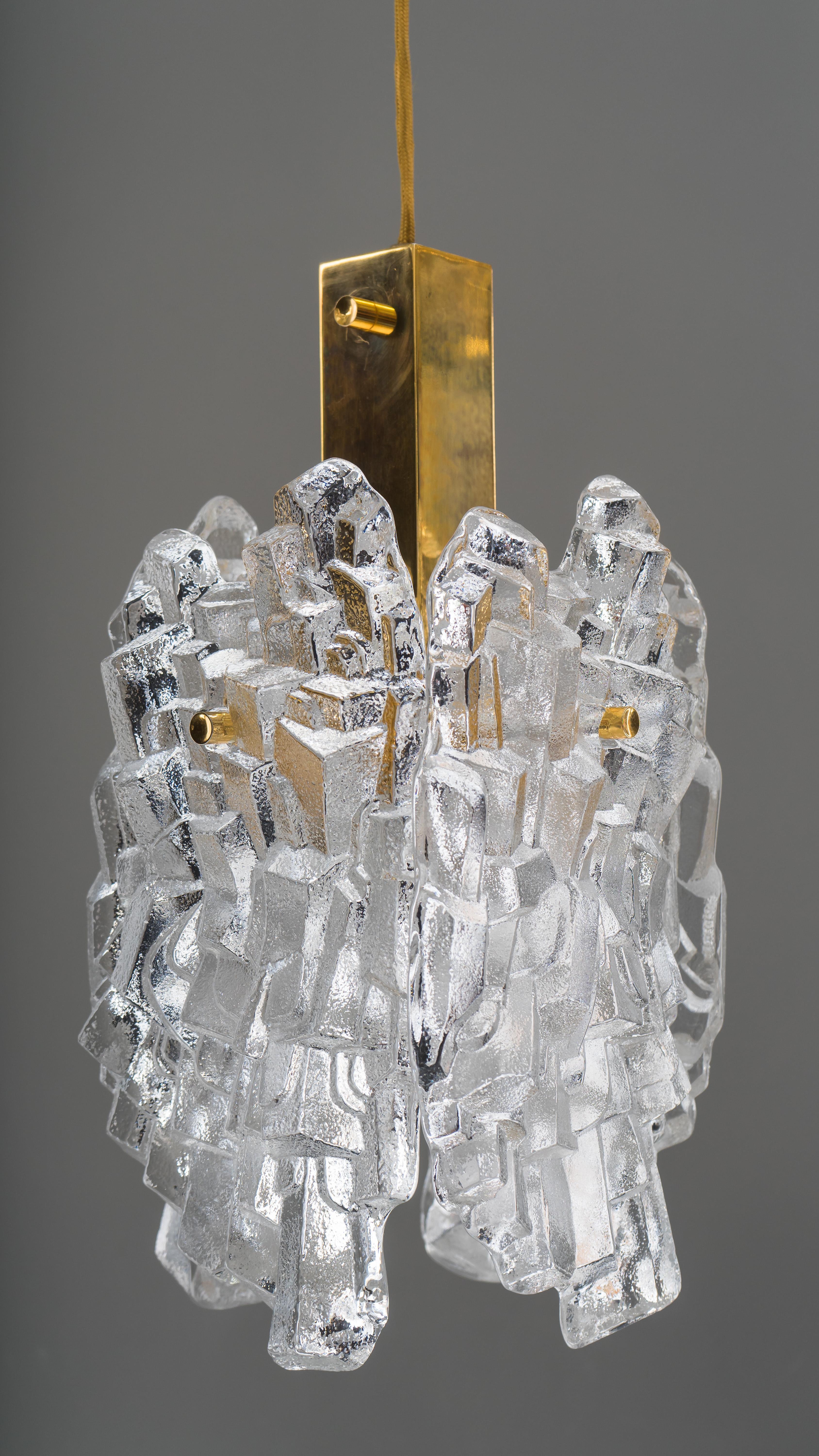 J.T. Kalmar Gilded Iceglass Pendant, circa 1950s In Good Condition In Wien, AT