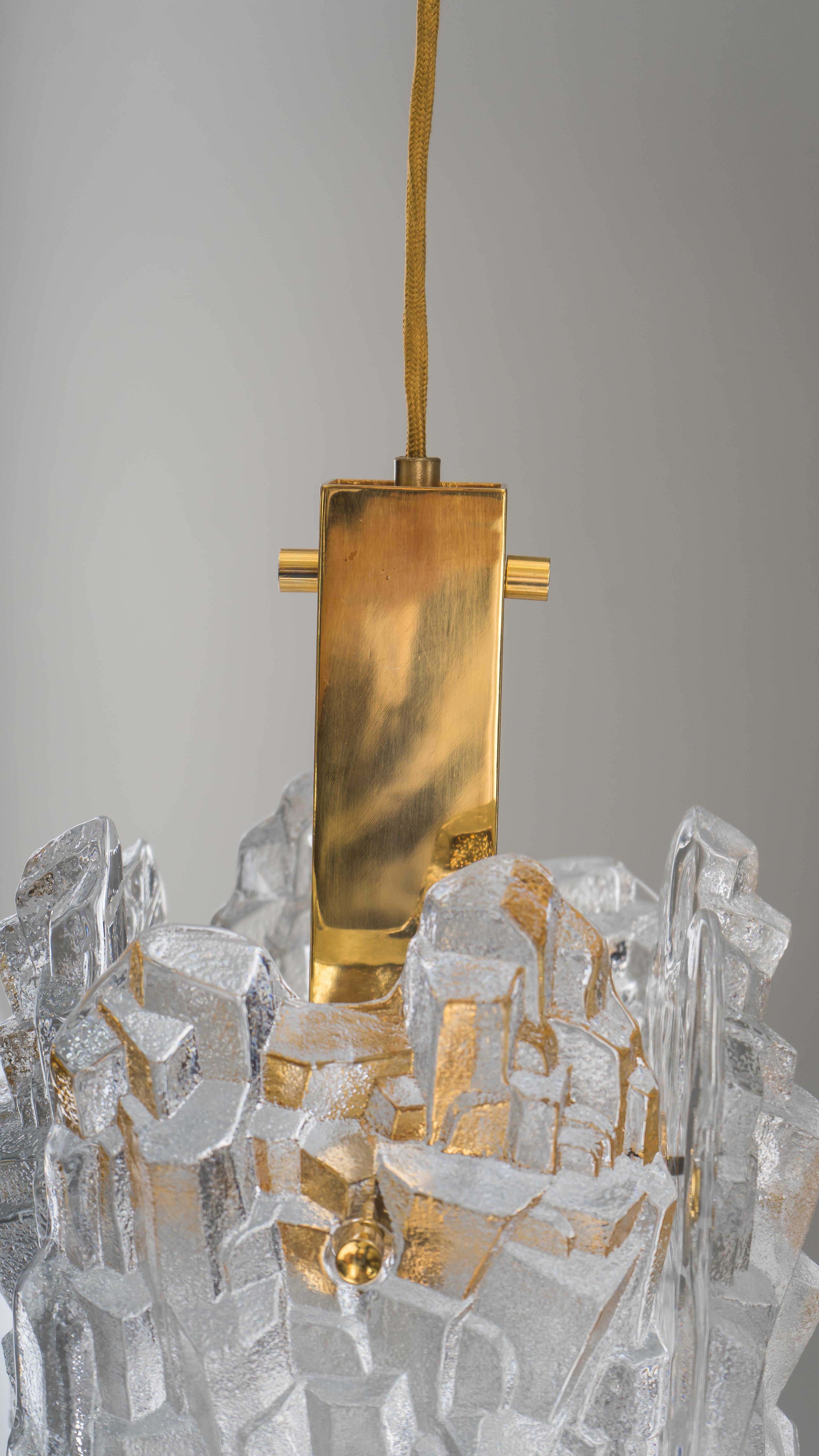 Glass J.T. Kalmar Gilded Iceglass Pendant, circa 1950s