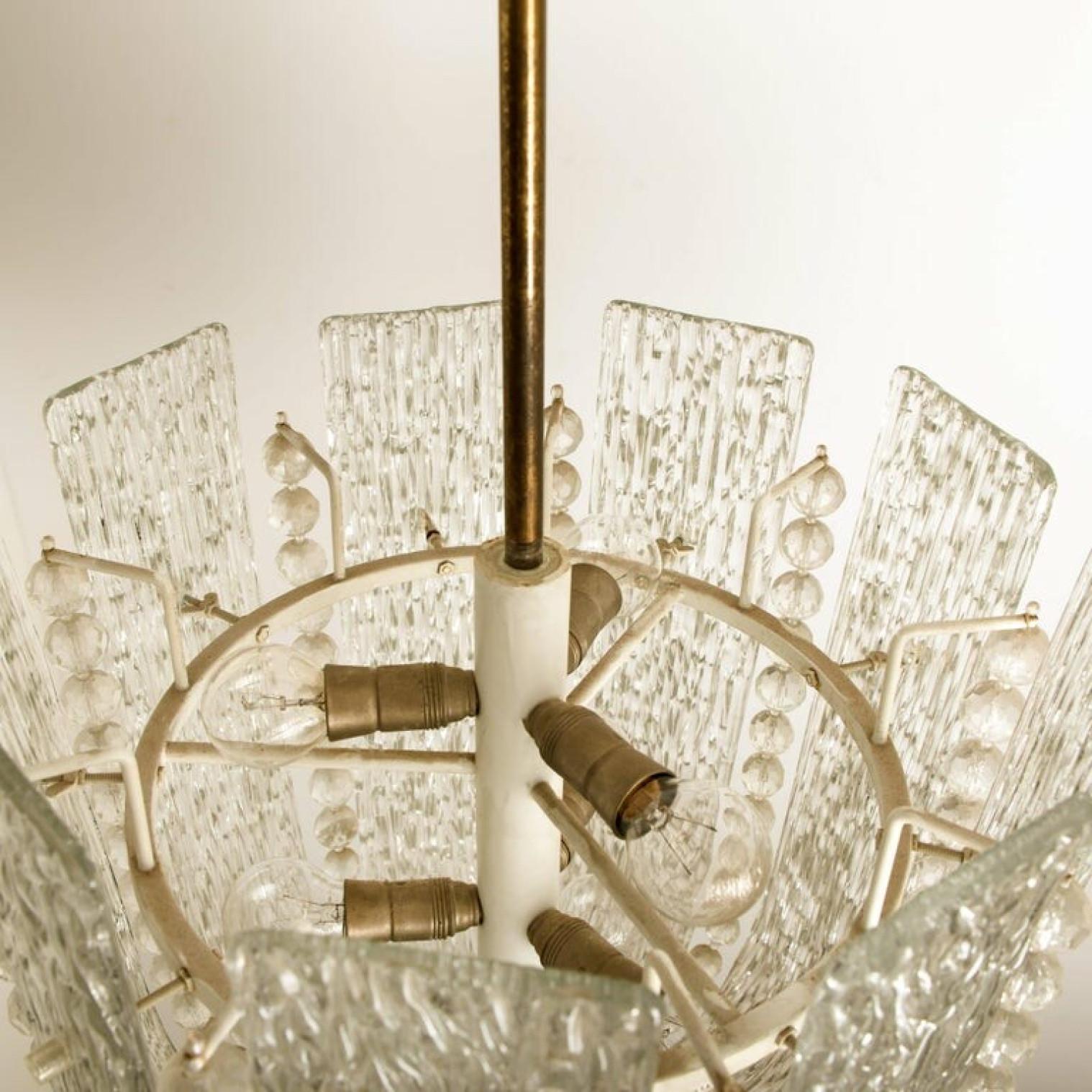 Mid-Century Modern J.T Kalmar Glass and Brass Basket Chandelier, Austria, 1950