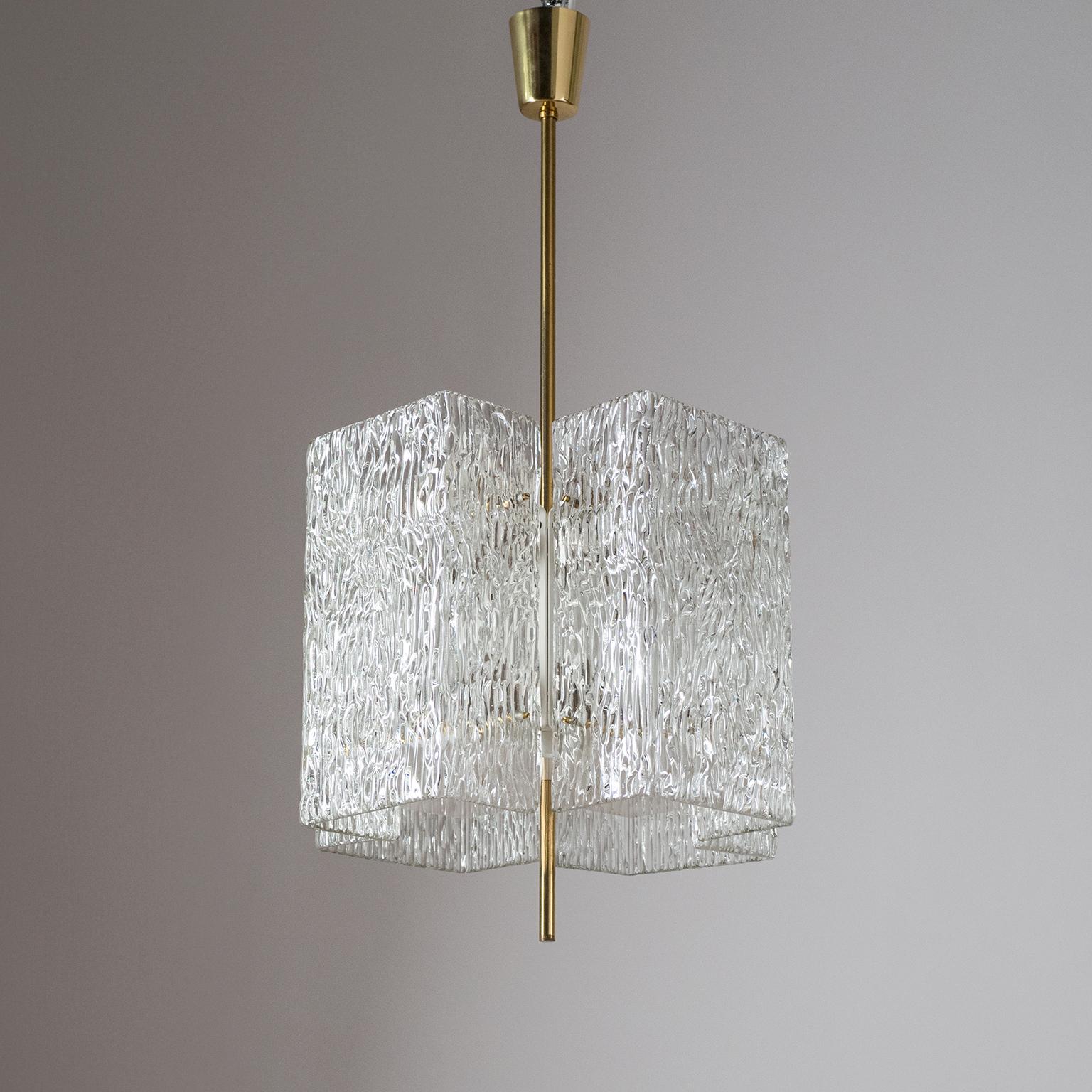 Rare chandelier by J.T. Kalmar from the 1950s. Signature Kalmar textured glass Diffusers consisting arranged in a 