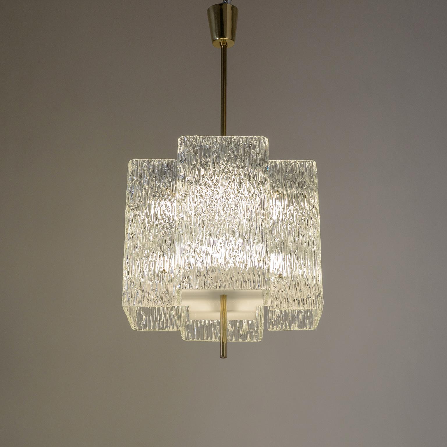 Brass J.T. Kalmar Glass Chandelier, 1950s