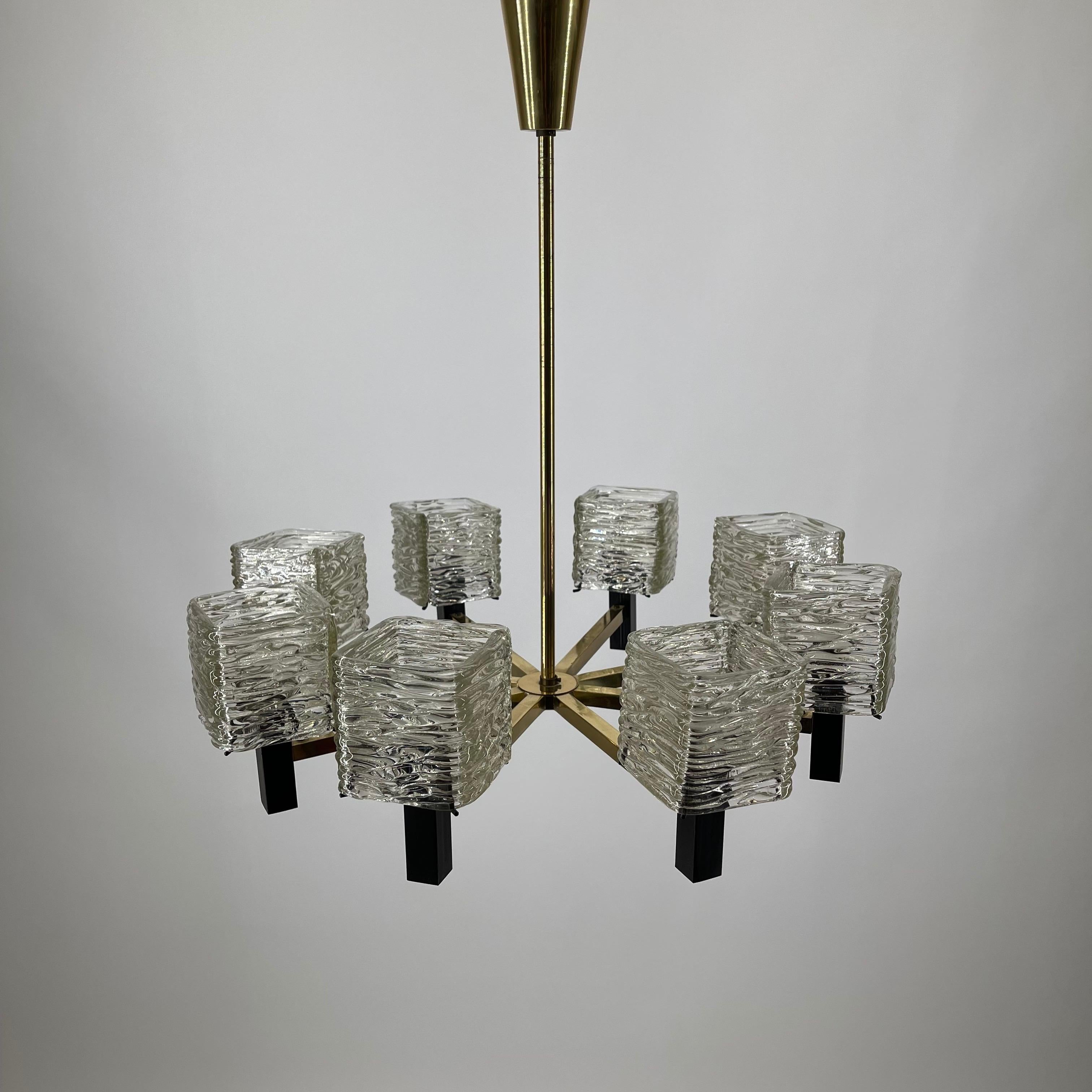 Mid-Century Modern J.T. Kalmar Glass Chandelier, Austria 1950s