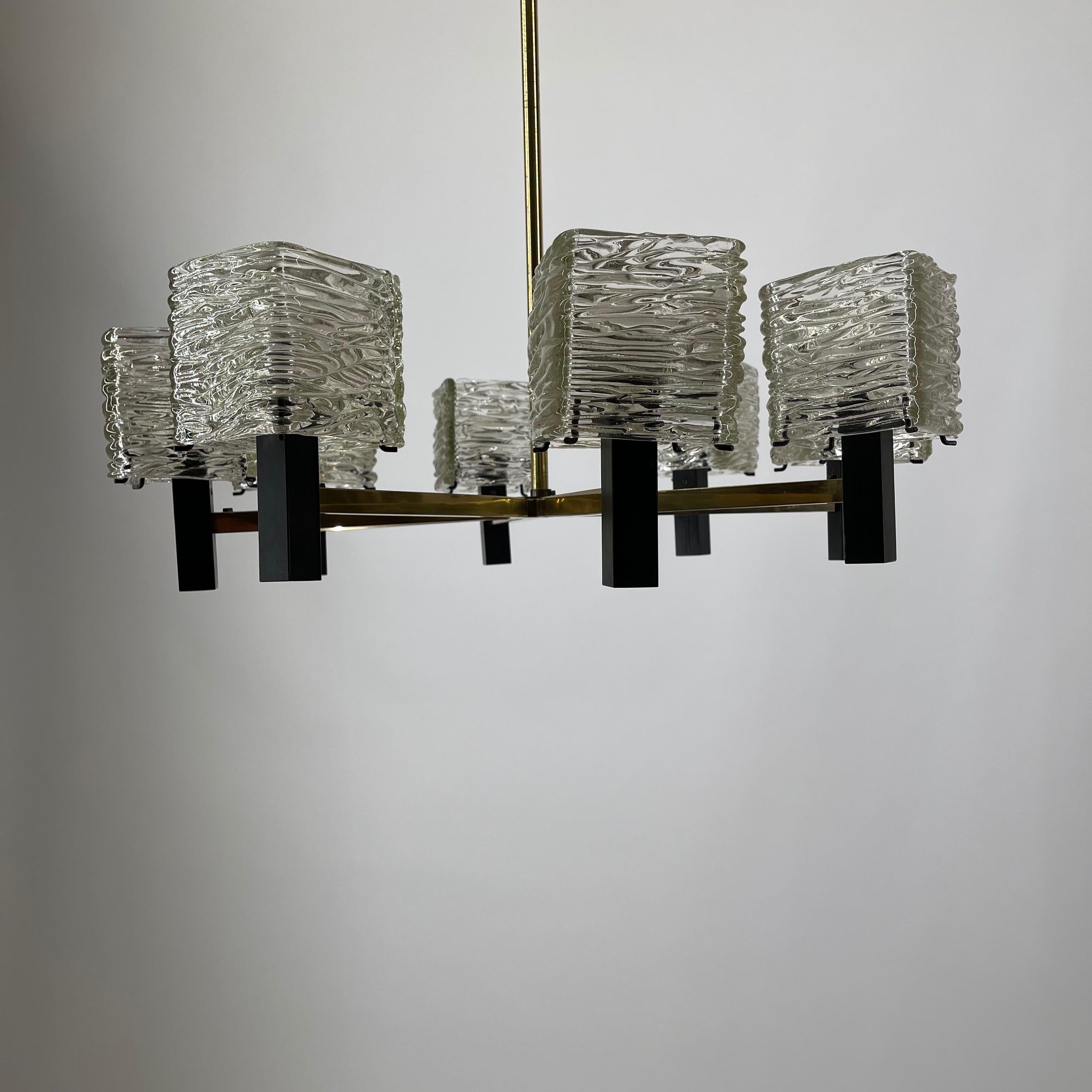 Metal J.T. Kalmar Glass Chandelier, Austria 1950s