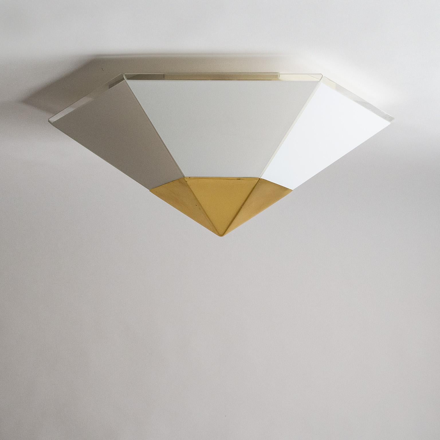 J.T. Kalmar Hexagonal Glass and Brass Ceiling Light, 1980s For Sale 3