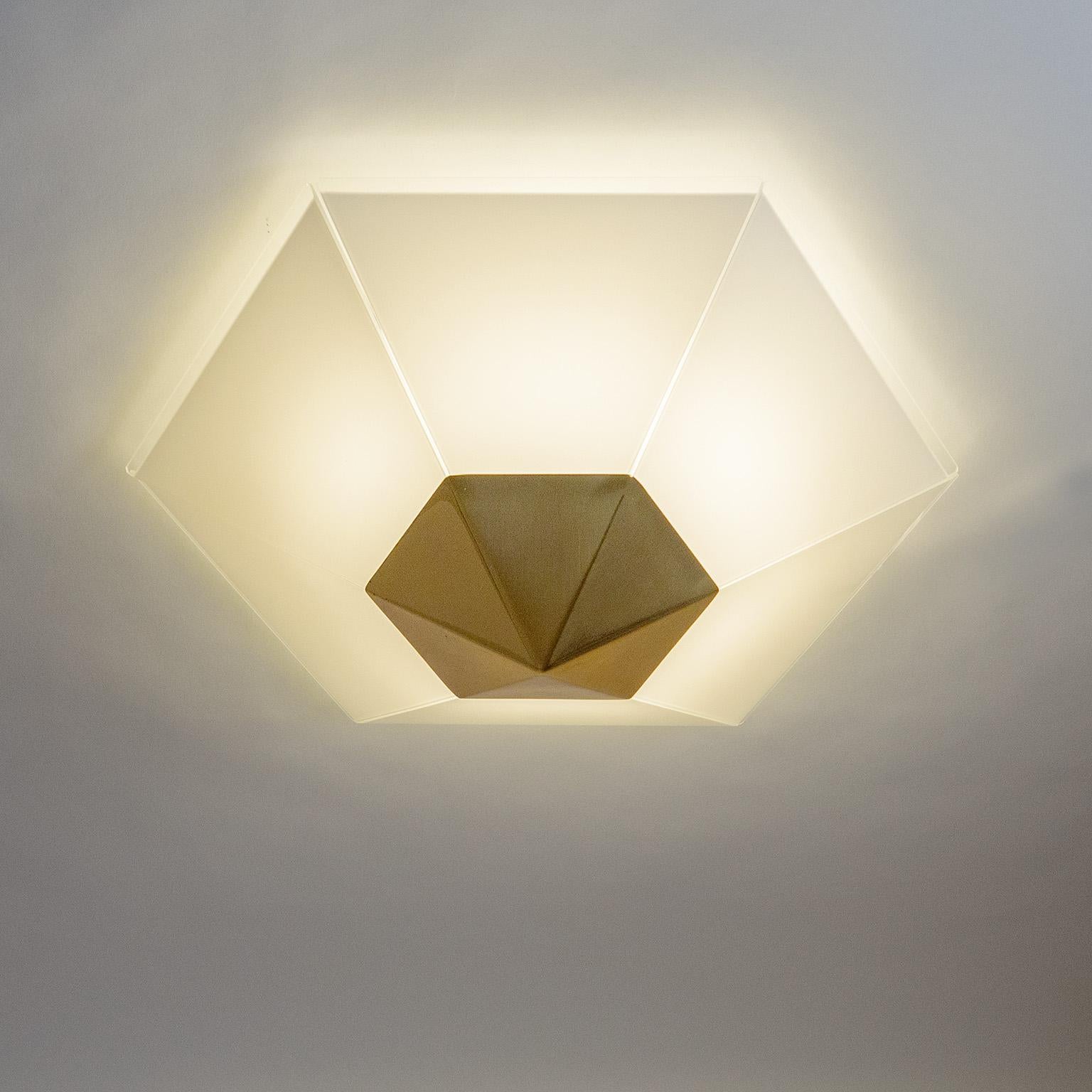 J.T. Kalmar Hexagonal Glass and Brass Ceiling Light, 1980s For Sale 4