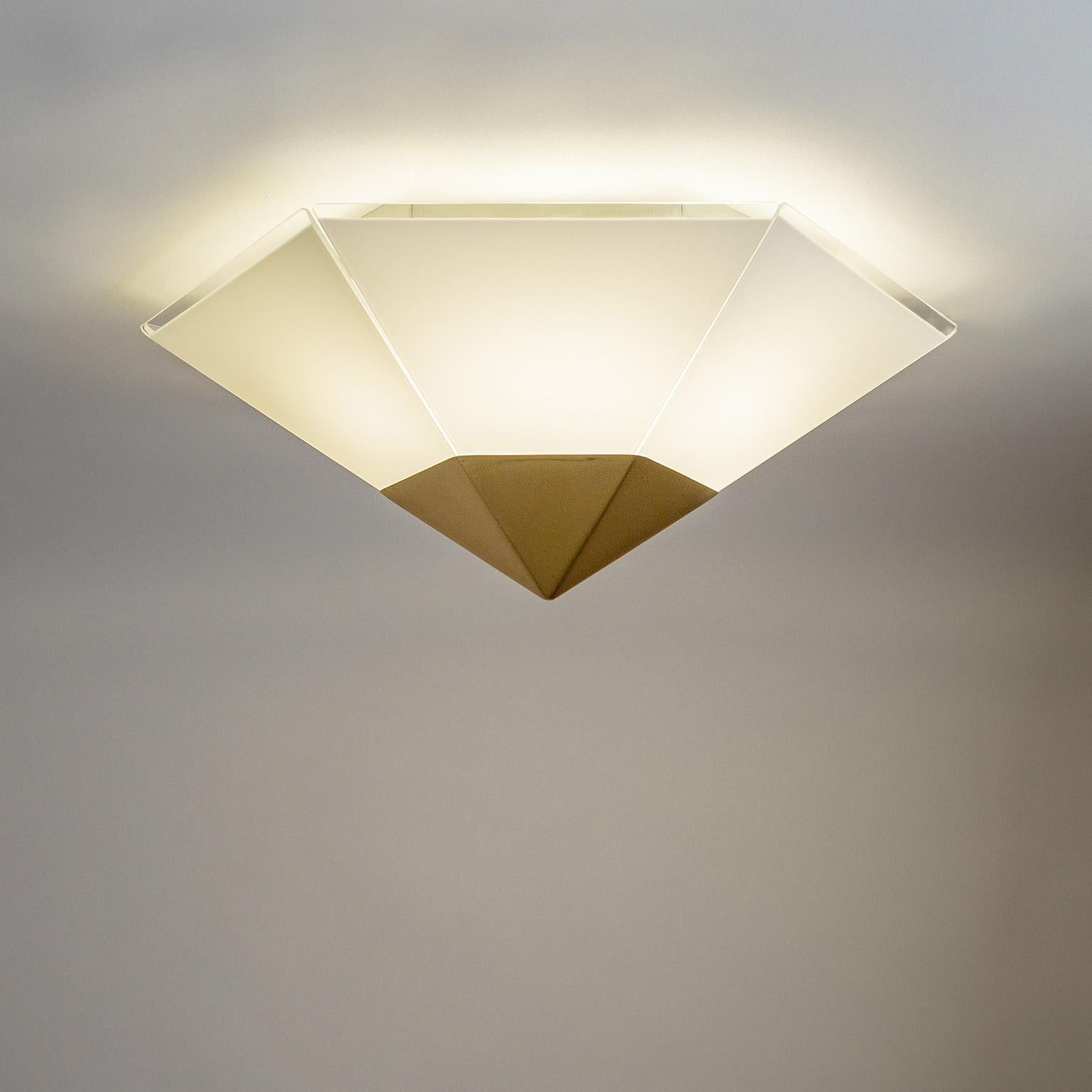 J.T. Kalmar Hexagonal Glass and Brass Ceiling Light, 1980s In Good Condition For Sale In Vienna, AT