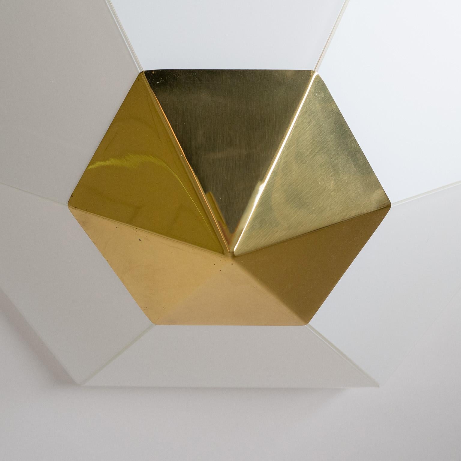 J.T. Kalmar Hexagonal Glass and Brass Ceiling Light, 1980s For Sale 2