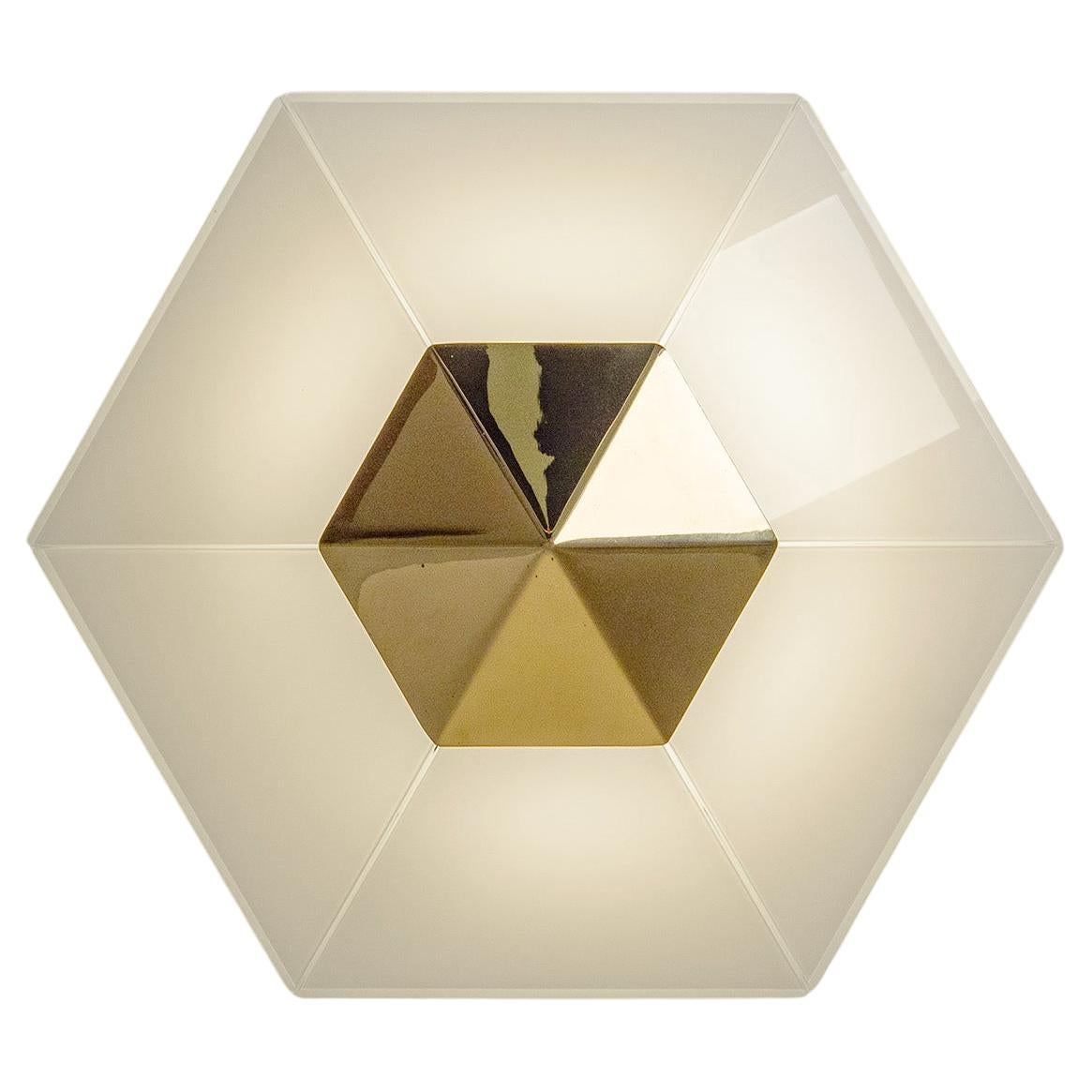 J.T. Kalmar Hexagonal Glass and Brass Ceiling Light, 1980s For Sale