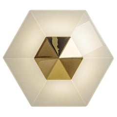 Retro J.T. Kalmar Hexagonal Glass and Brass Ceiling Light, 1980s