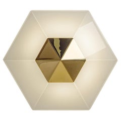 Vintage J.T. Kalmar Hexagonal Glass and Brass Ceiling Light, 1980s