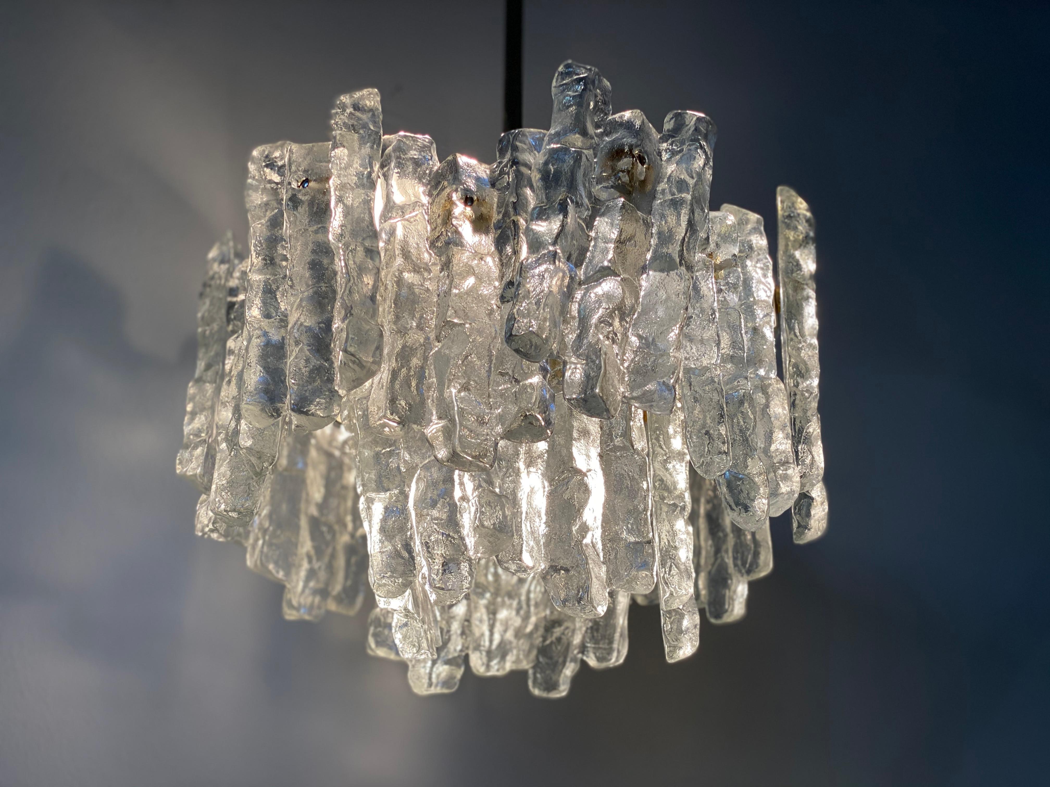 J.T. Kalmar 'Ice Glass' Chandelier, 1960s, Middel Size with Six Lamp Sockets For Sale 9