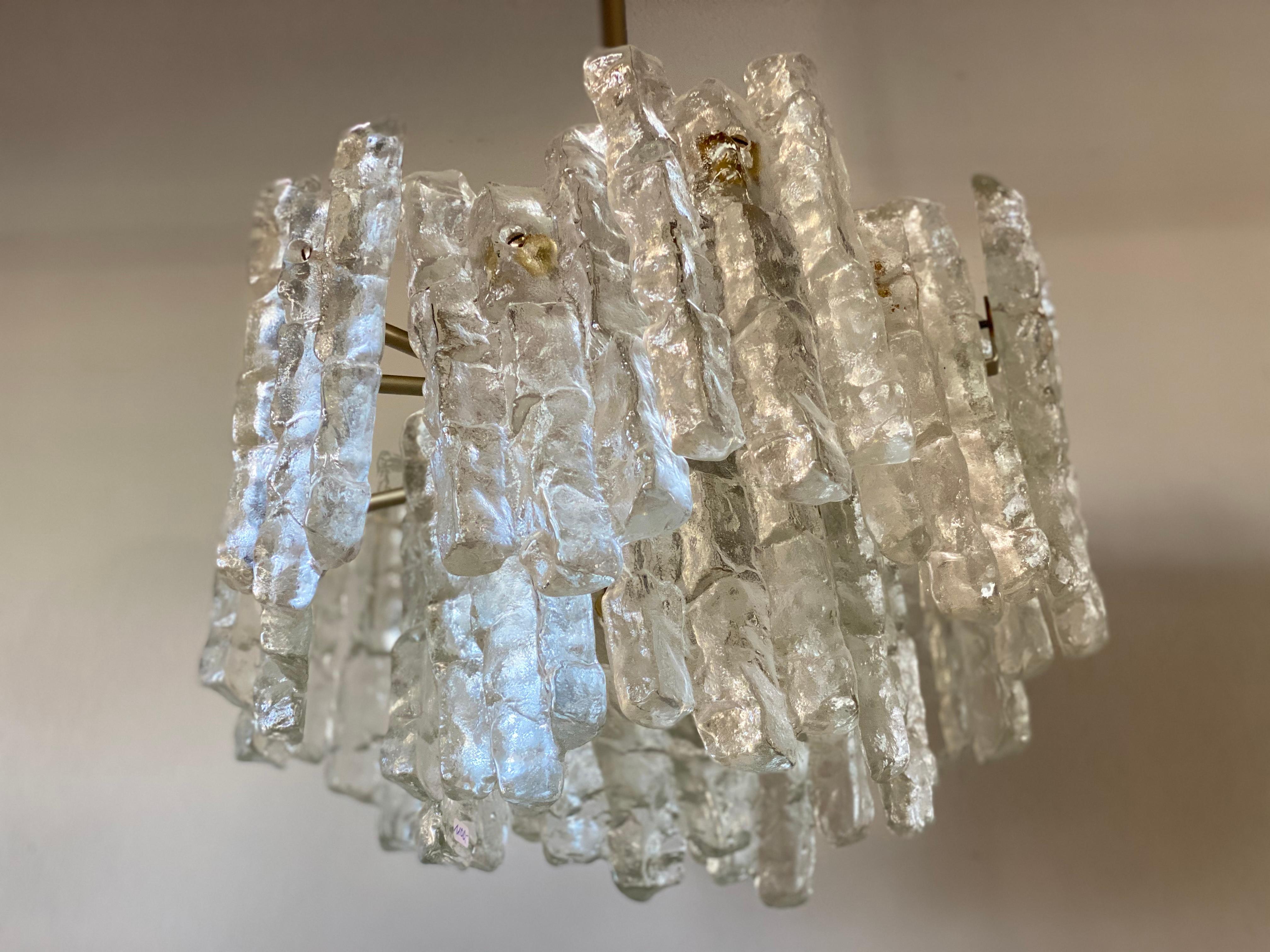 Space Age J.T. Kalmar 'Ice Glass' Chandelier, 1960s, Middel Size with Six Lamp Sockets For Sale