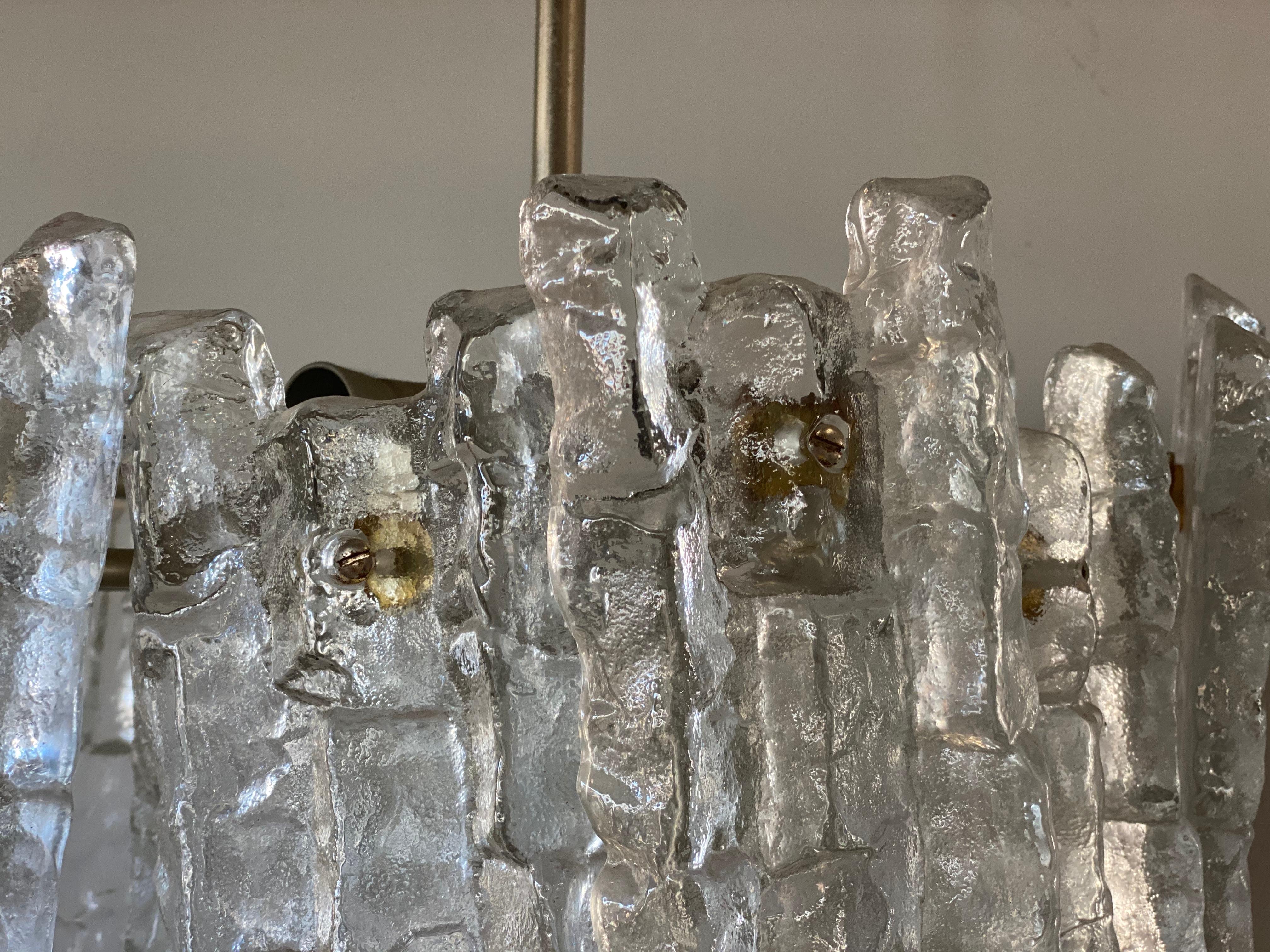 Austrian J.T. Kalmar 'Ice Glass' Chandelier, 1960s, Middel Size with Six Lamp Sockets For Sale