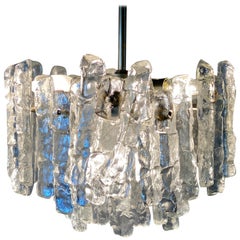 Vintage J.T. Kalmar 'Ice Glass' Chandelier, 1960s, Middel Size with Six Lamp Sockets