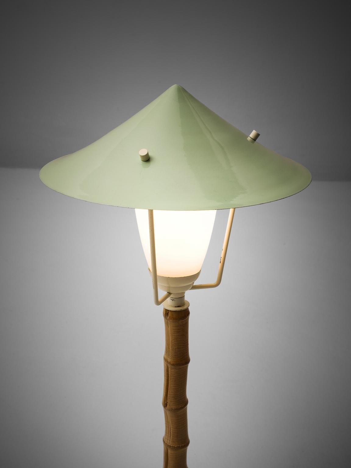 Mid-Century Modern J.T. Kalmar 'Karla' Bamboo Green Table Lamp, 1950s