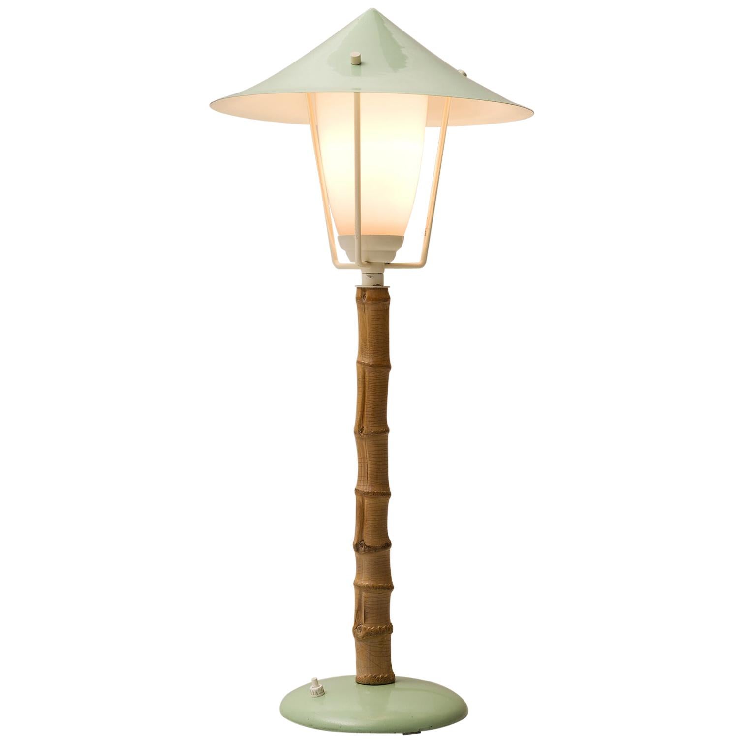 J.T. Kalmar 'Karla' Bamboo Green Table Lamp, 1950s