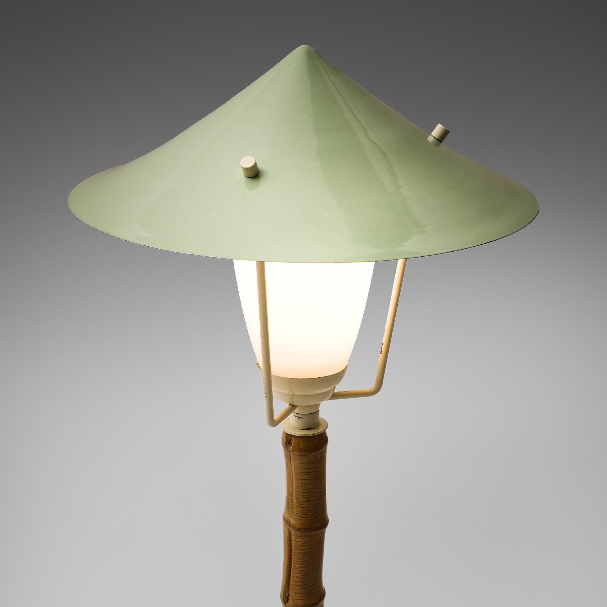 Mid-Century Modern J.T. Kalmar 'Karla' Bamboo Green Table Lamp
