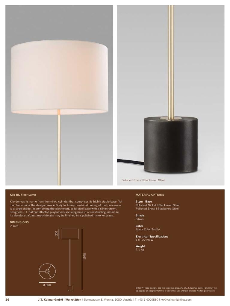 Austrian J.T. Kalmar 'Kilo' Floor Lamp, Brass Edition - SHIPS FROM STOCK