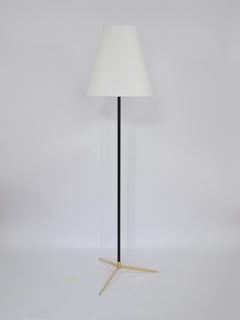 J.T. Kalmar Micheline Mid-Century Floor Lamp, Brass Tripod Base, Austria, 1950s