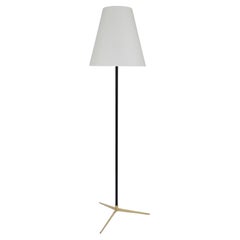 J.T. Kalmar Micheline Mid-Century Floor Lamp, Brass Tripod Base, Austria, 1950s