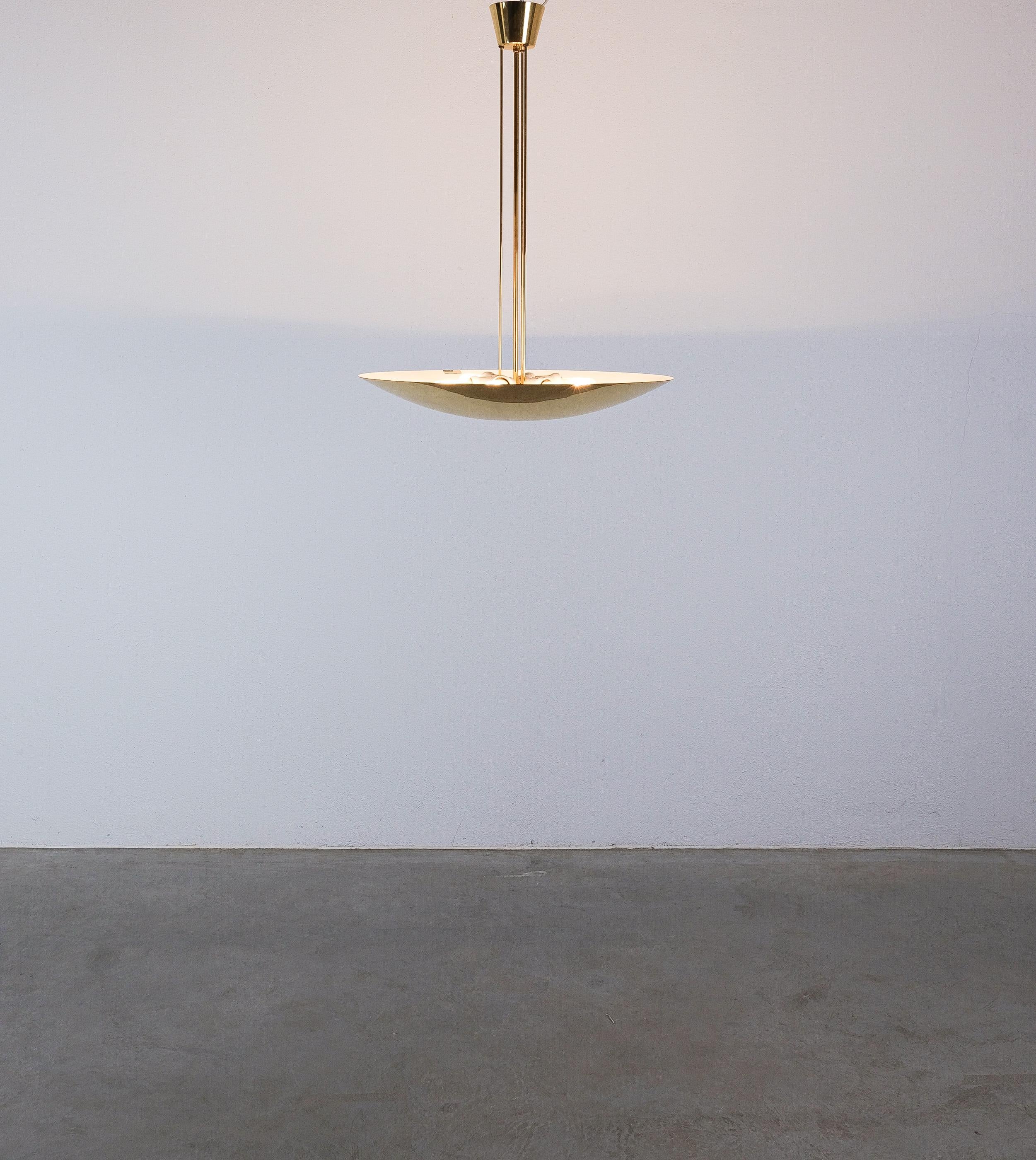 Mid-Century Modern J.T Kalmar Mid Century Brass Dome Ceiling Light Semi Flush Mount, Austria