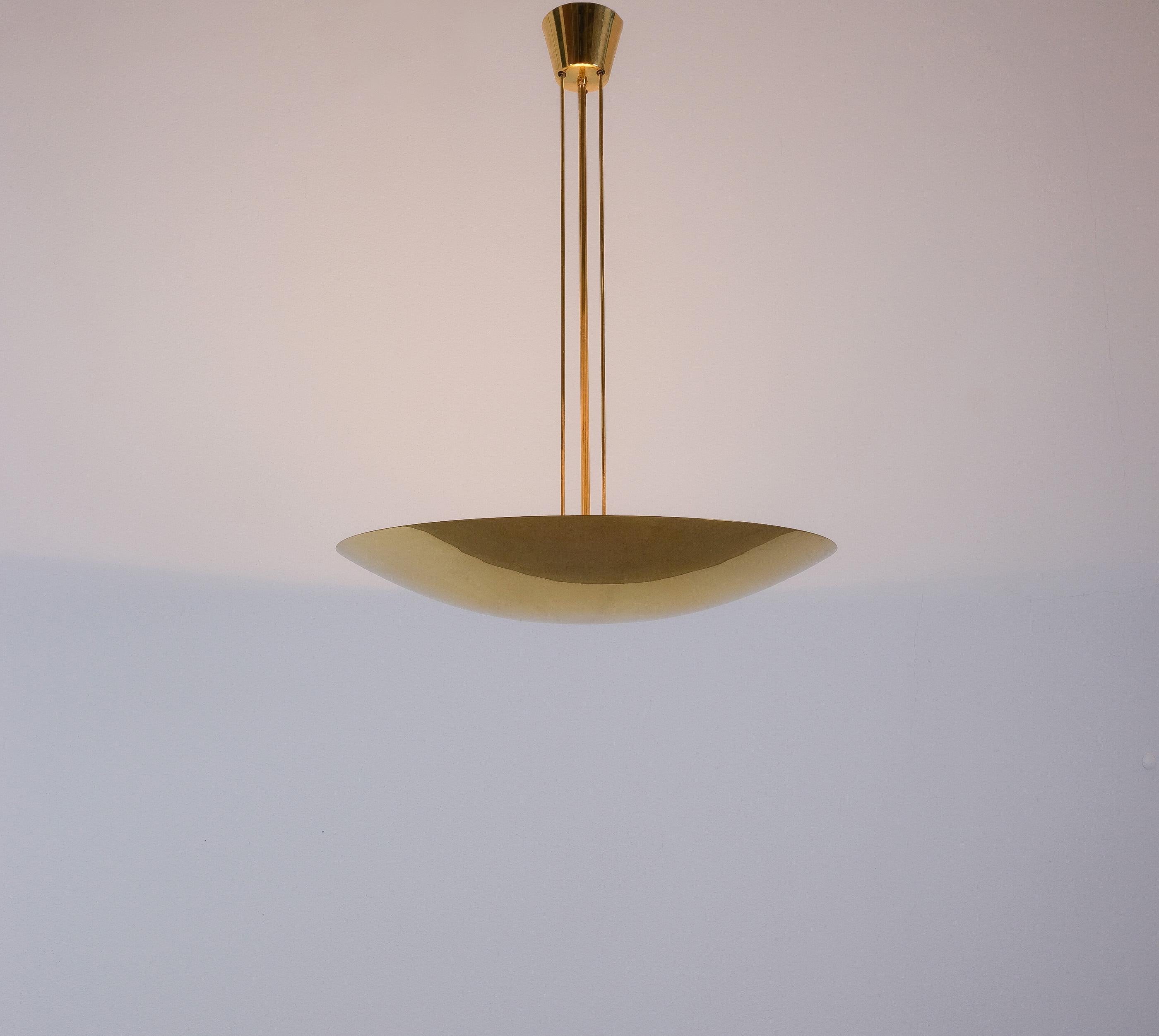 Polished J.T Kalmar Mid Century Brass Dome Ceiling Light Semi Flush Mount, Austria