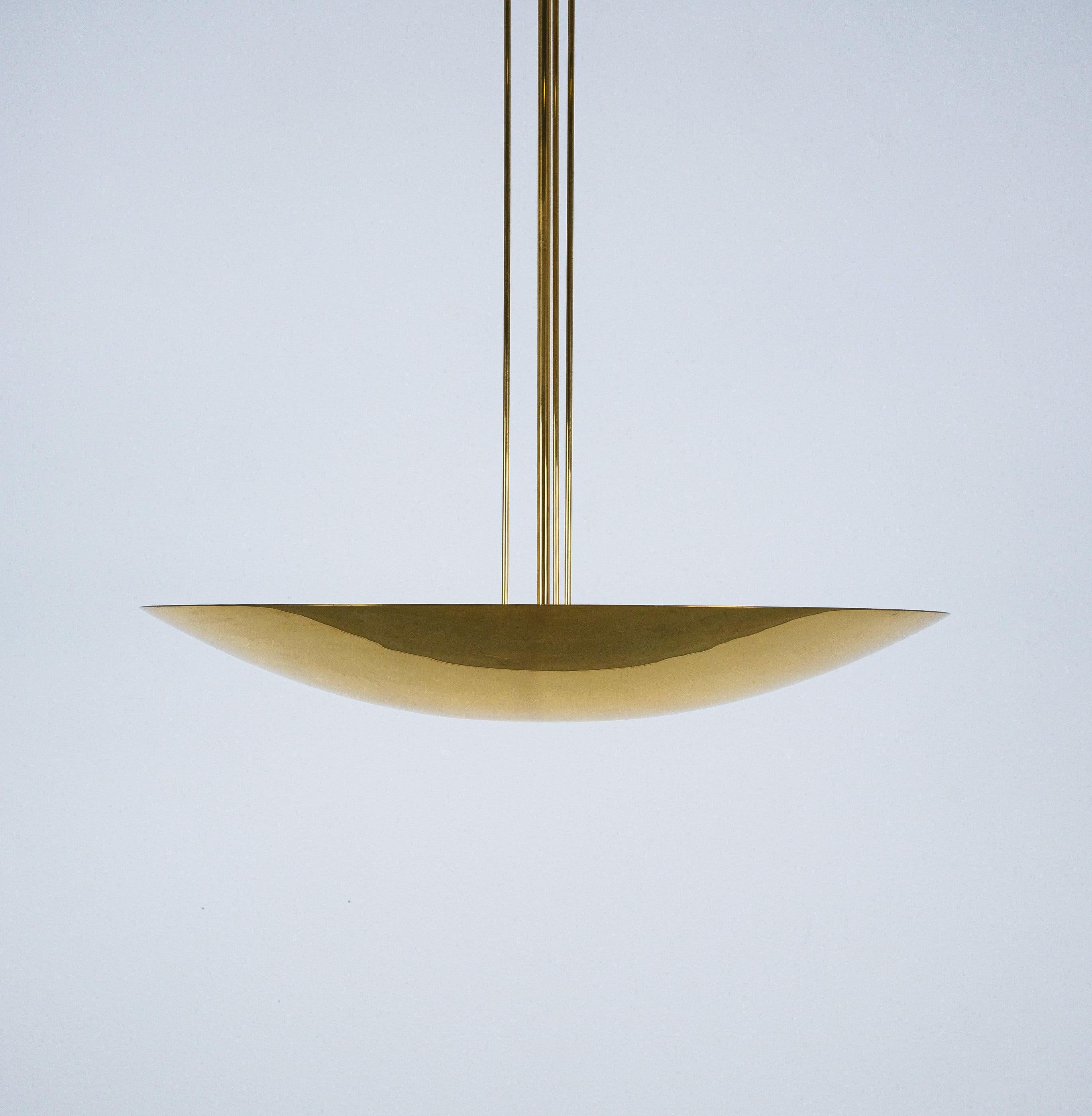 J.T Kalmar Mid Century Brass Dome Ceiling Light Semi Flush Mount, Austria In Good Condition In Vienna, AT