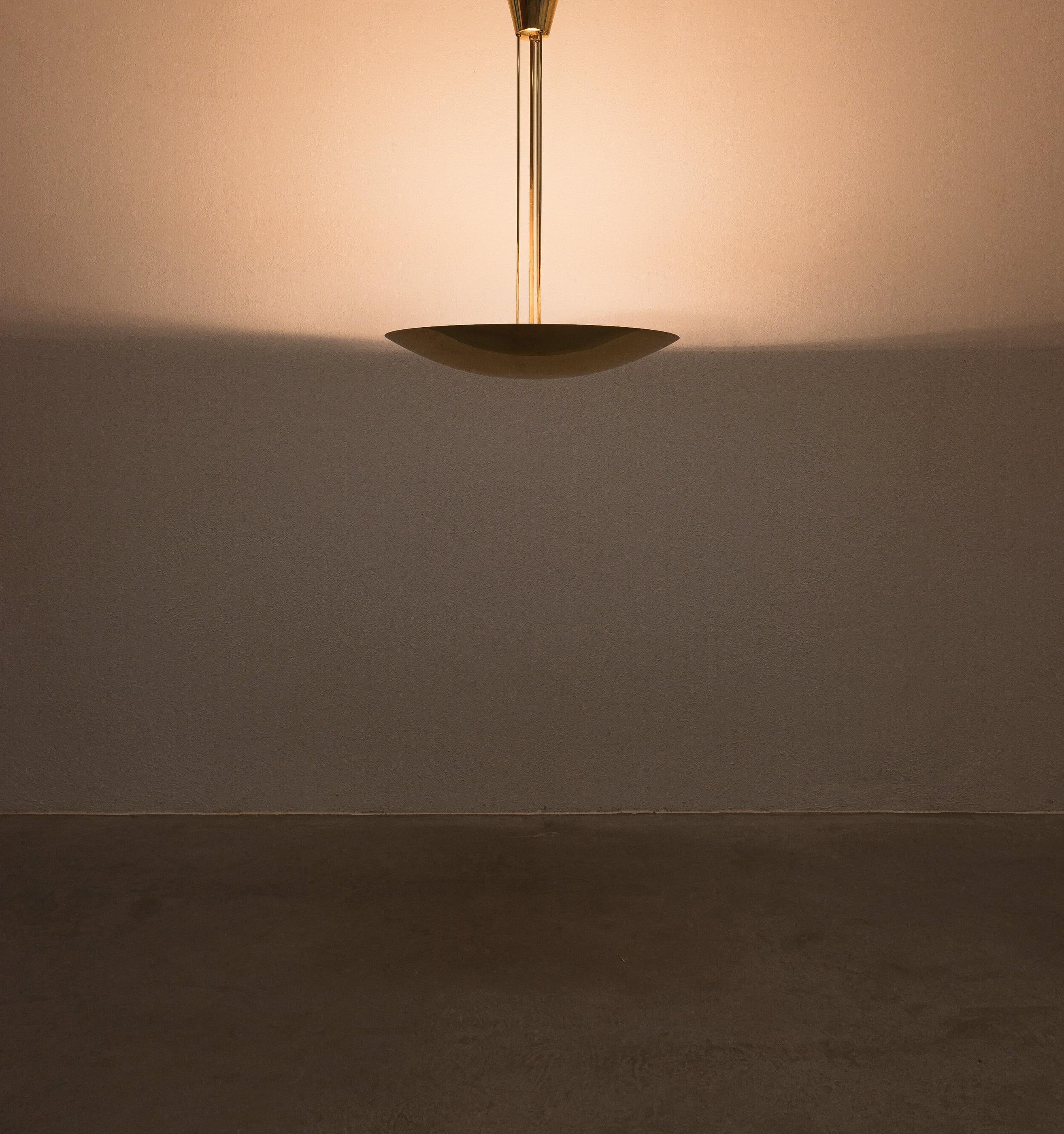Late 20th Century J.T Kalmar Mid Century Brass Dome Ceiling Light Semi Flush Mount, Austria