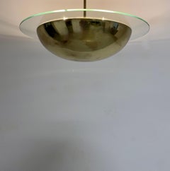 J.T Kalmar Art Deco Style Semi Flush Mount Brass Glass, Austria 1970