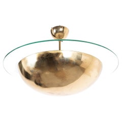 J.T Kalmar Mid Century Gold Brass Glass Dome Ceiling Light, Austria