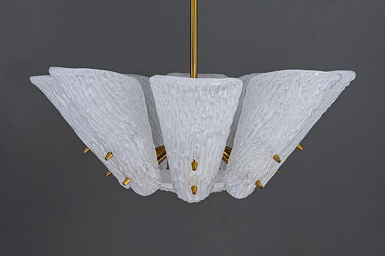 Austrian J.T. Kalmar Mid-Century Modern Milk Glass Leaf Chandelier, Austria, 1950s For Sale