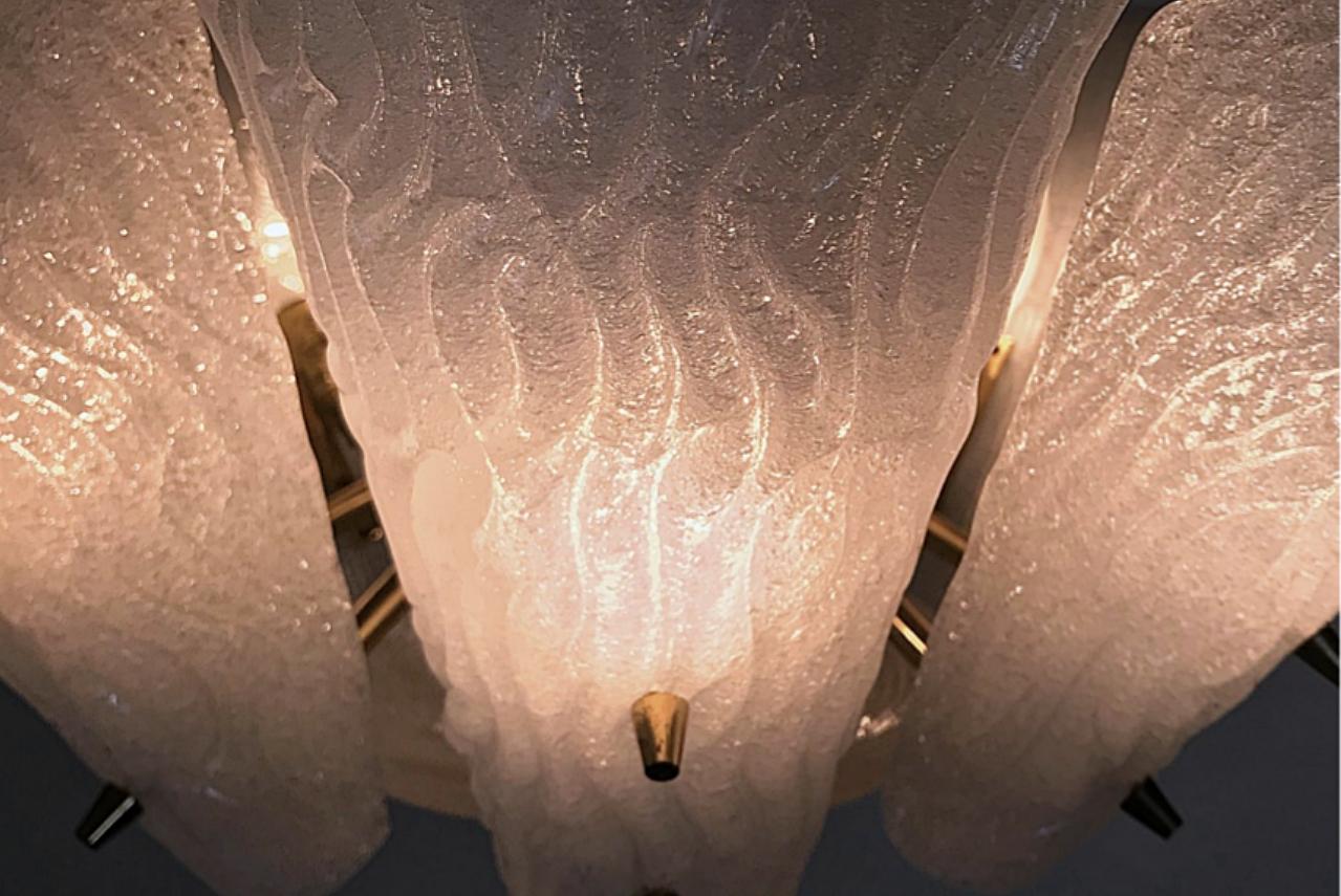 J.T. Kalmar Mid-Century Modern Milk Glass Leaf Chandelier, Austria, 1950s For Sale 1