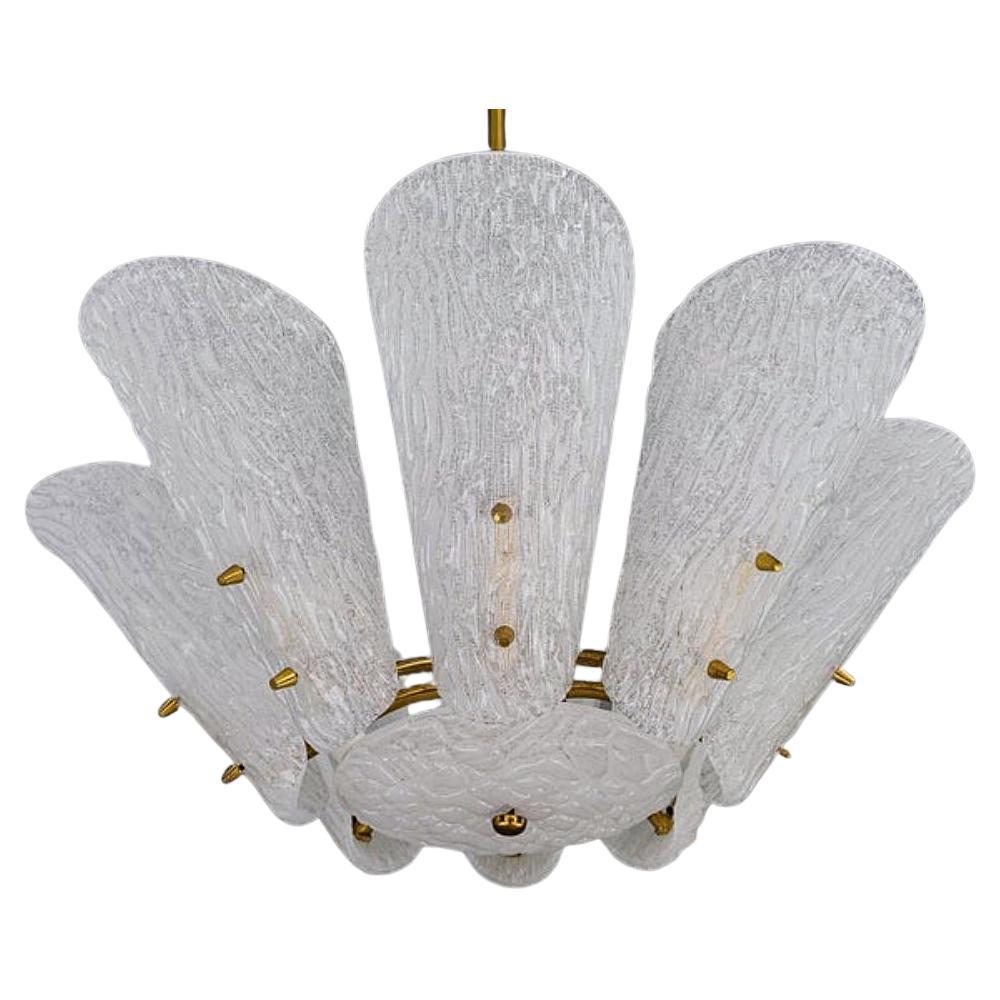 J.T. Kalmar Mid-Century Modern Milk Glass Leaf Chandelier, Austria, 1950s