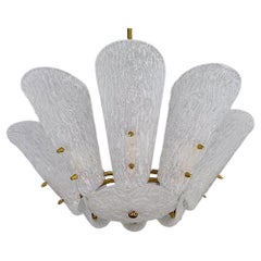 J.T. Kalmar Mid-Century Modern Milk Glass Leaf Chandelier, Austria, 1950s